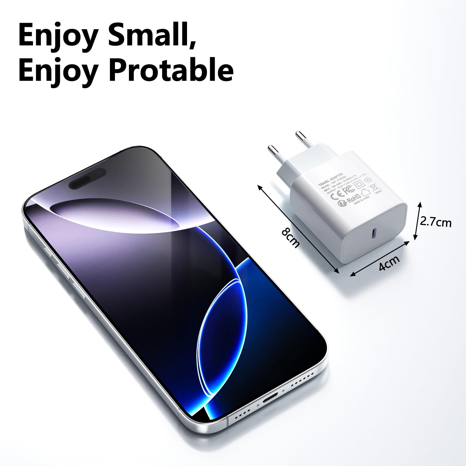 Presa USB C, 25W USBC Caricatore Compatibile con iPhone 16/16 Pro/16 Pro Max/Plus/15/14/13/12/11/XS/Galaxy/S24/S23/S22/Caricabatterie Rapido Alimentatore Spain Ricarica Adattatore Muro[3-pack]