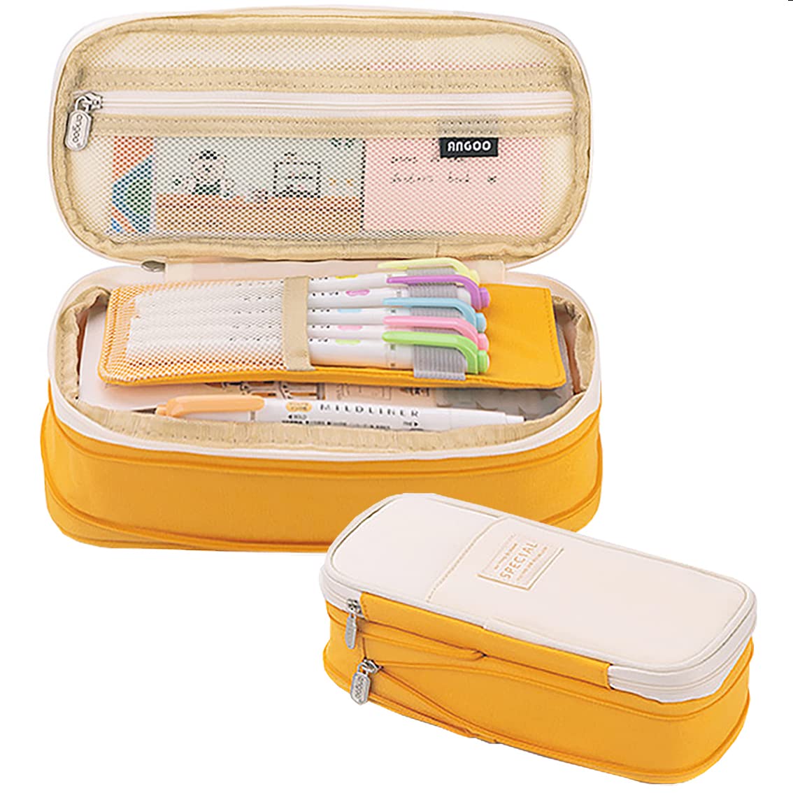 EHOPE Big Capacity Pencil Pen Case Office Large Storage High Capacity Bag Pouch Holder Box Organizerfor Office Travel Holder Box(Yellow) — image 1
