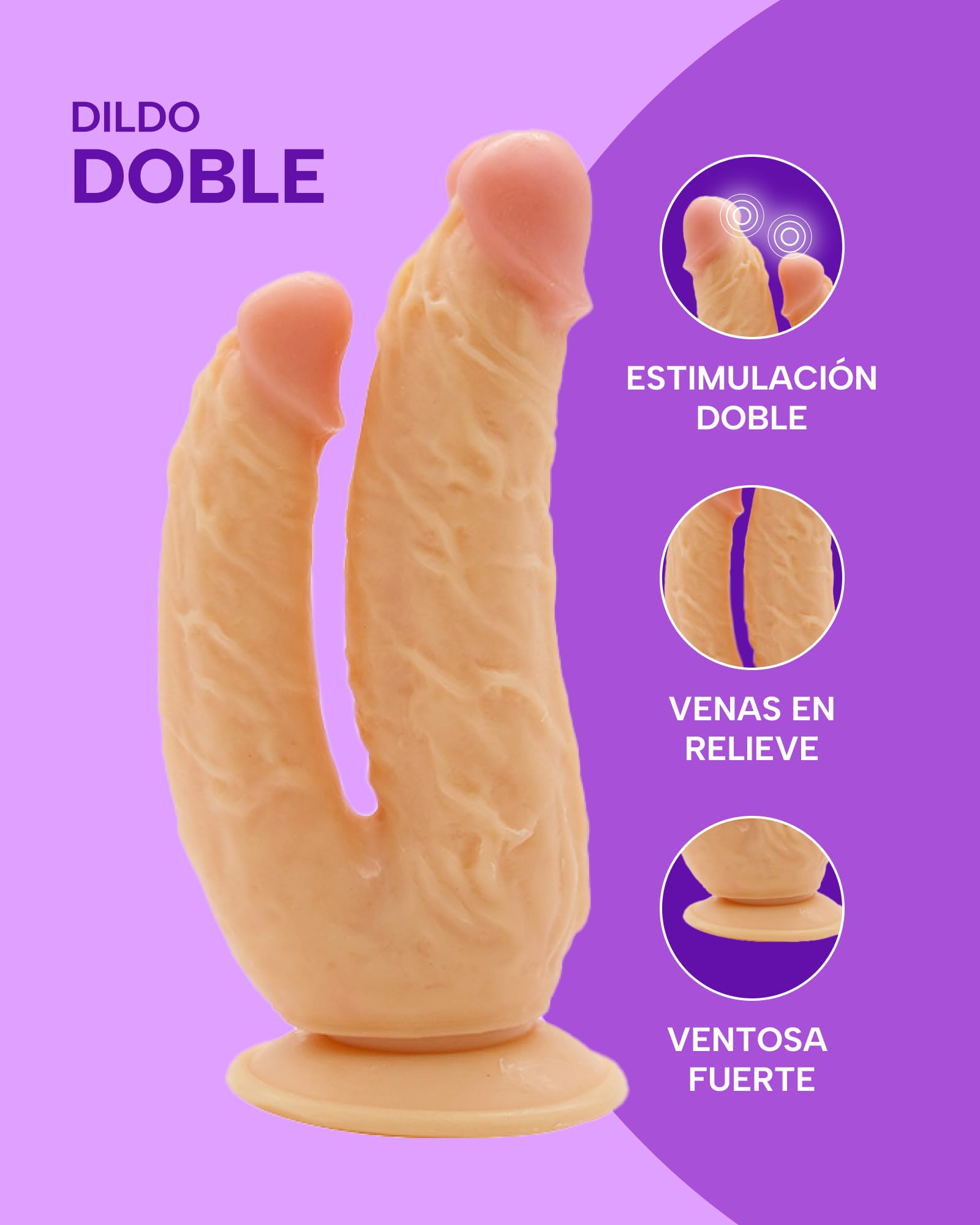 MySecretCase Consolador Doble 18,5cm y 21cm Consoladores con Ventosa Penes Realistas Hombre Penes de Goma Dildo Doble Penetración Dildos Anales y Vaginales Compatible Arnés Strap-on Juguetes Sexuales