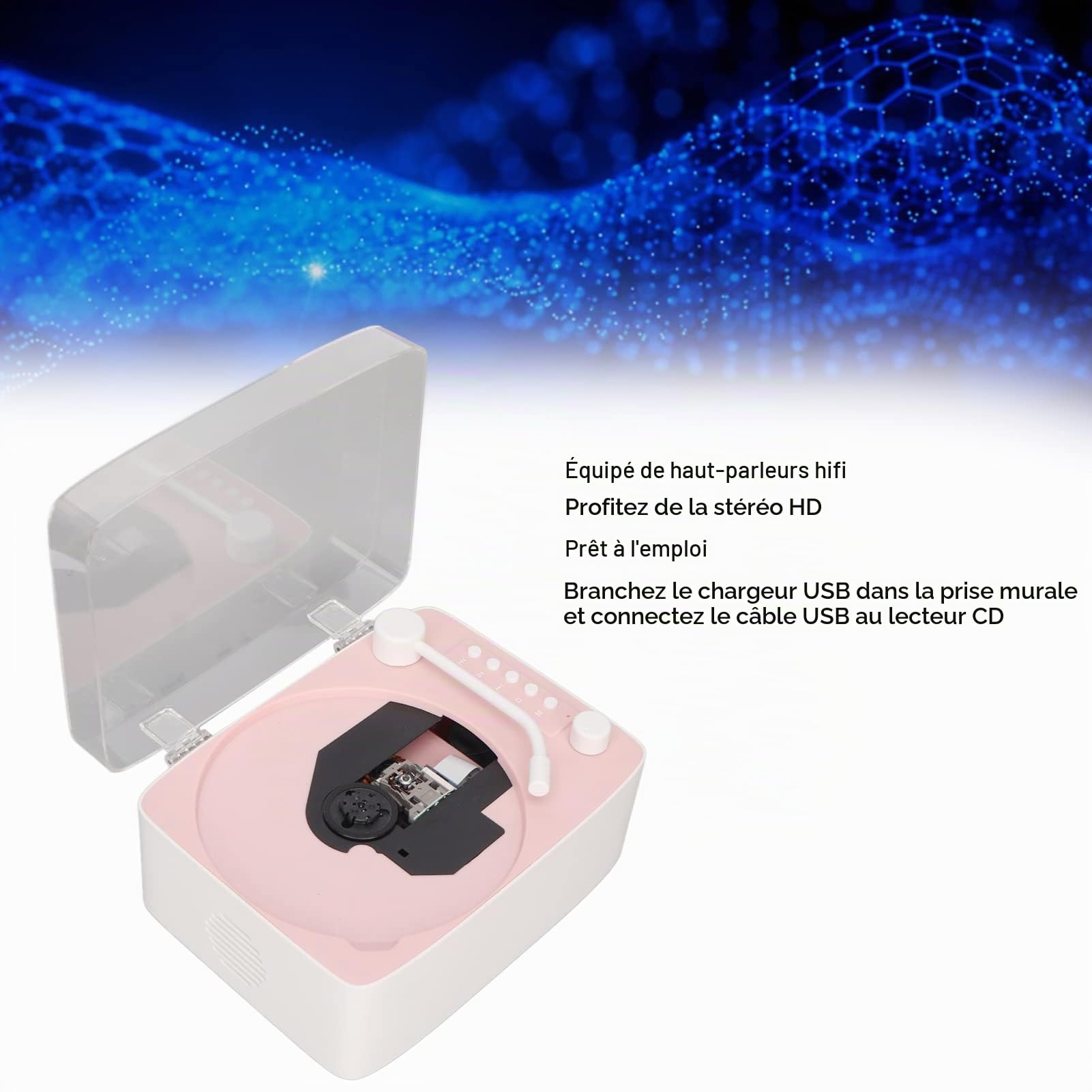 Lecteur CD Portable avec, Lecteur de Musique Kpop Rechargeable avec Haut-Parleur HiFi, Télécommande, Cache Anti-poussière, Prend en Charge Le Lecteur de Musique CD AUX