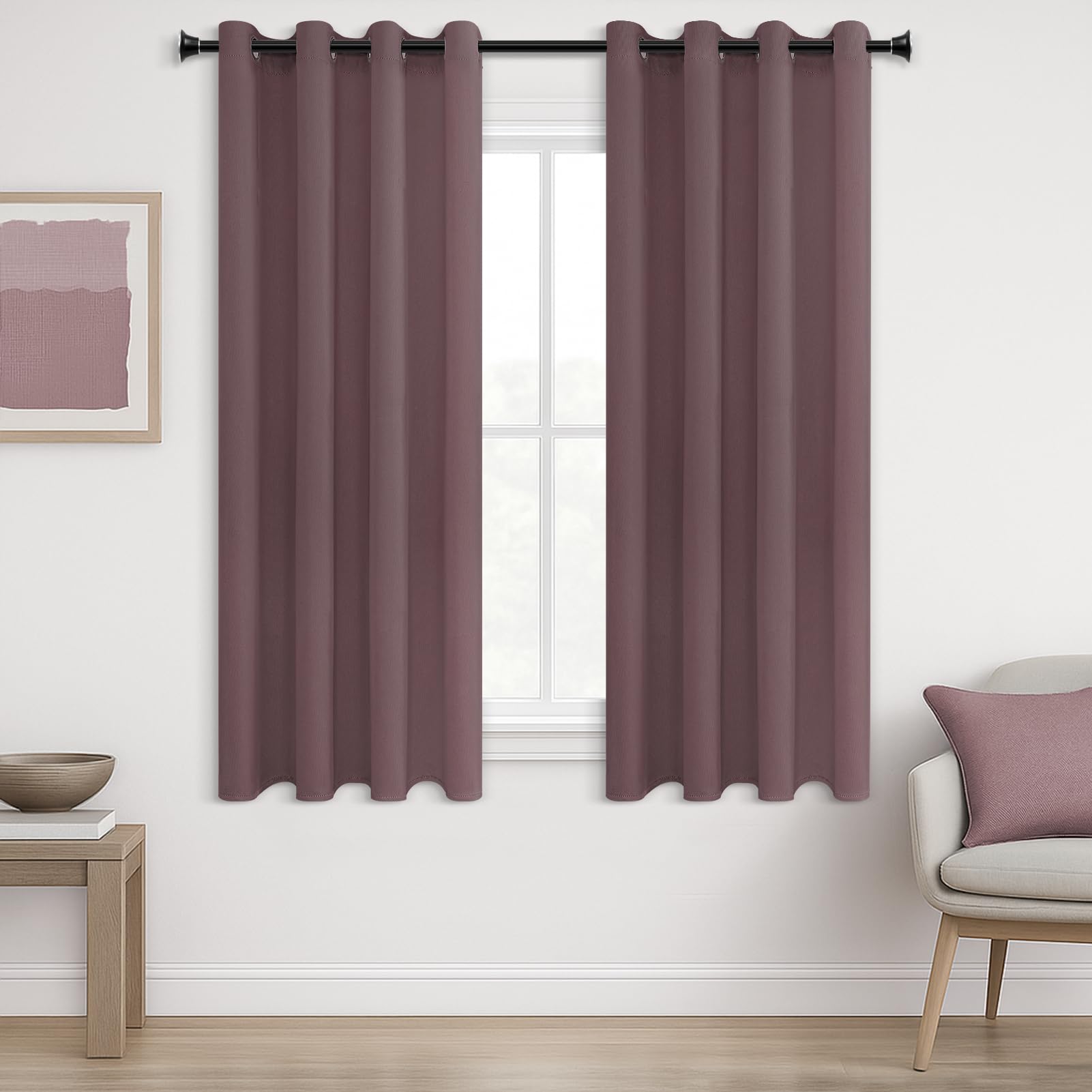MRTREES Vorhang Blickdicht Gardinen Thermovorhang mit Ösen Verdunklungsvorhang Ösenschal Vorhänge Kurz Modern 167×117cm(H×B) Altrosa 2er Set für Hotels Büros Wohnzimmer Schlafzimmer Kinderzimmer