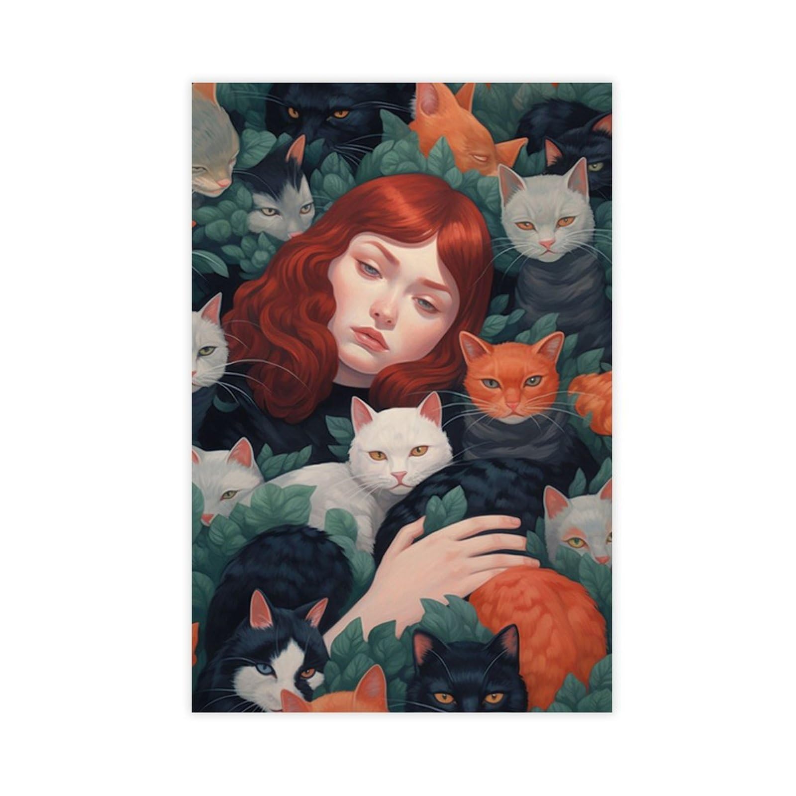 Bareronor Died in The Sea of Cats, Abstract Cat Canvas Poster Bedroom Decor Landscape Office Room Decor Gift 24" L X 36" W