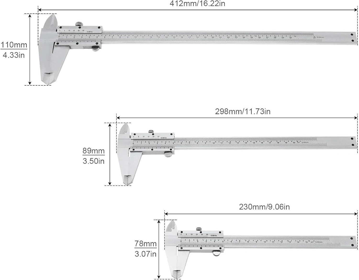 1pcs 0-150mm 200mm 300mm Vernier Caliper Metric Imperial Double Scales Carbon Steel Manual Slide Vernier Caliper Ruler Gauge(Size-150mm)