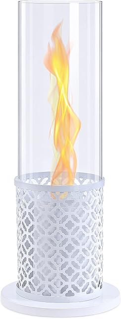 BRIAN & DANY Portable Bio Ethanol Fireplace, Smokeless Firepit with Tornado Flame Effect for Indoor & Outdoor, White