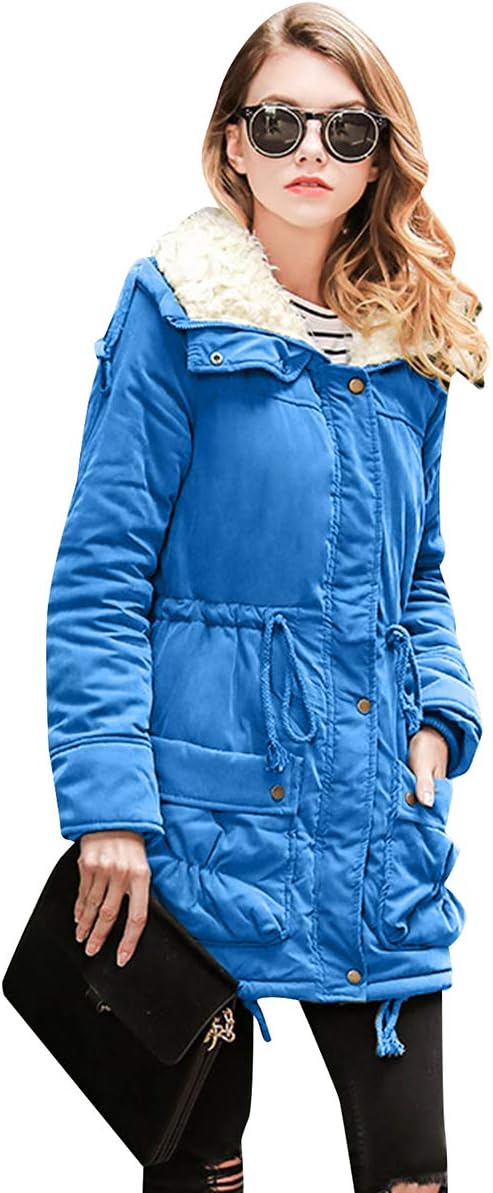 TYQQU Women's Faux Fur Lined Thickened Jackets Lapel Collar Drawstring Winter Overcoat