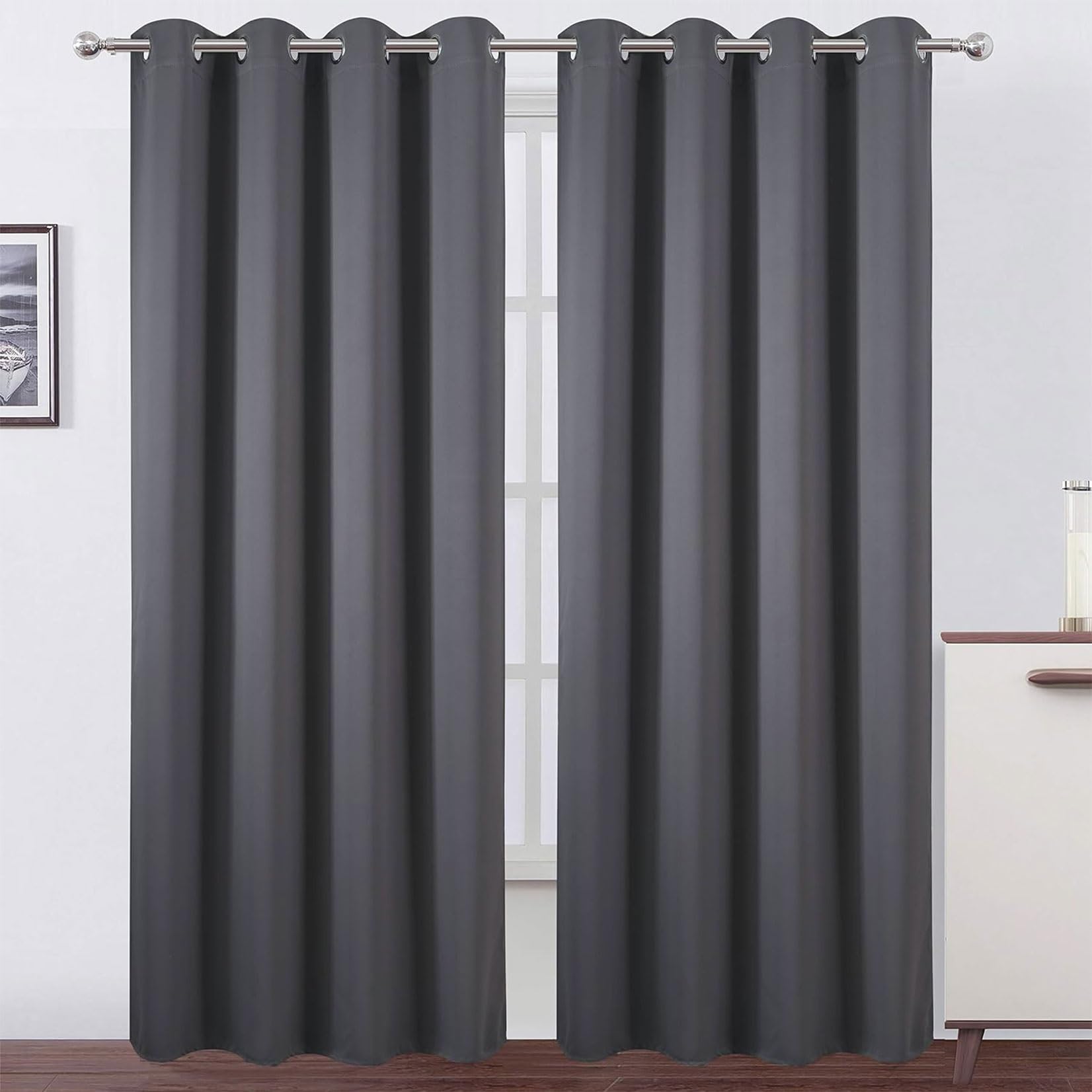 Zestaw 2 Zasłon Z Zakładkami Ołówkowymi 40 x 95 cm Zasłony Z Izolacją Przelotkową Zasłony Dźwiękochłonne Do Okien W Salonie I Sypialni, Zestaw 2 Sztuk, Ciemny szary