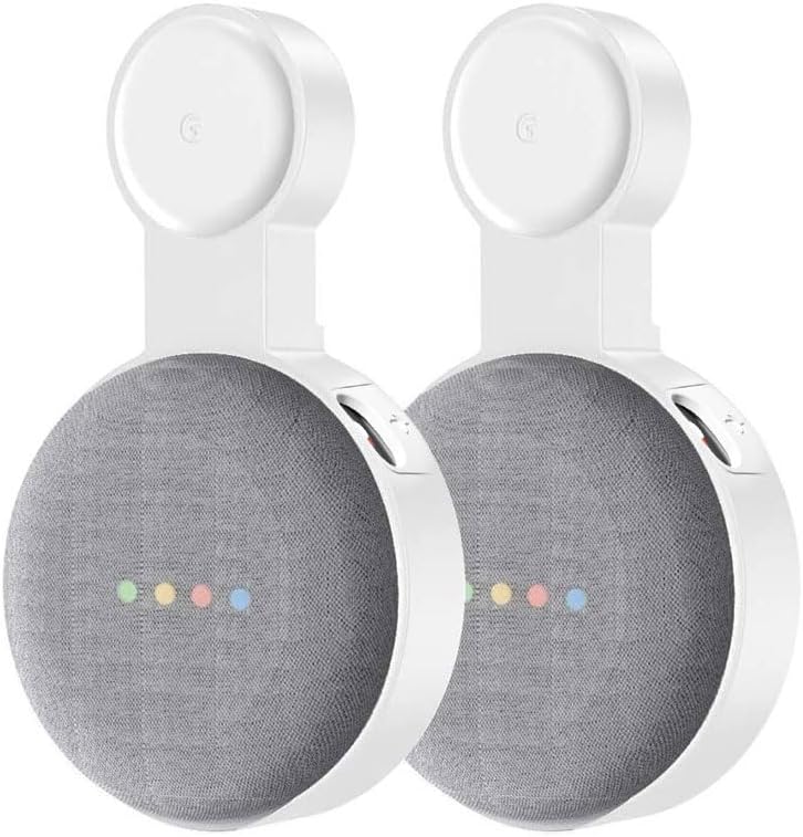 CUHIOY Wall Mount Holder for Google Nest Mini(2nd Gen), 2 Pack Space-Saving Accessories with Cord Management for Google Mini Smart Speakers, Outlet Holder for Google Dot Mini Voice Assistant (White)