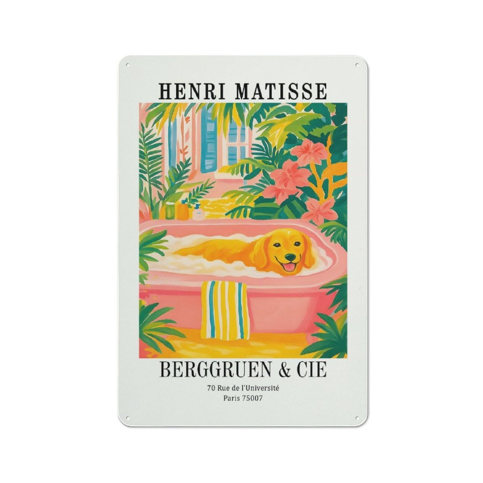 Junmoney Style-21 Tin Wall Plaque 30X20cm With Henri Matisse Dog Bath Art Print For Man Cave Or Games Room, A Christmas Gift For Leisure-Room Decor Enthusiasts