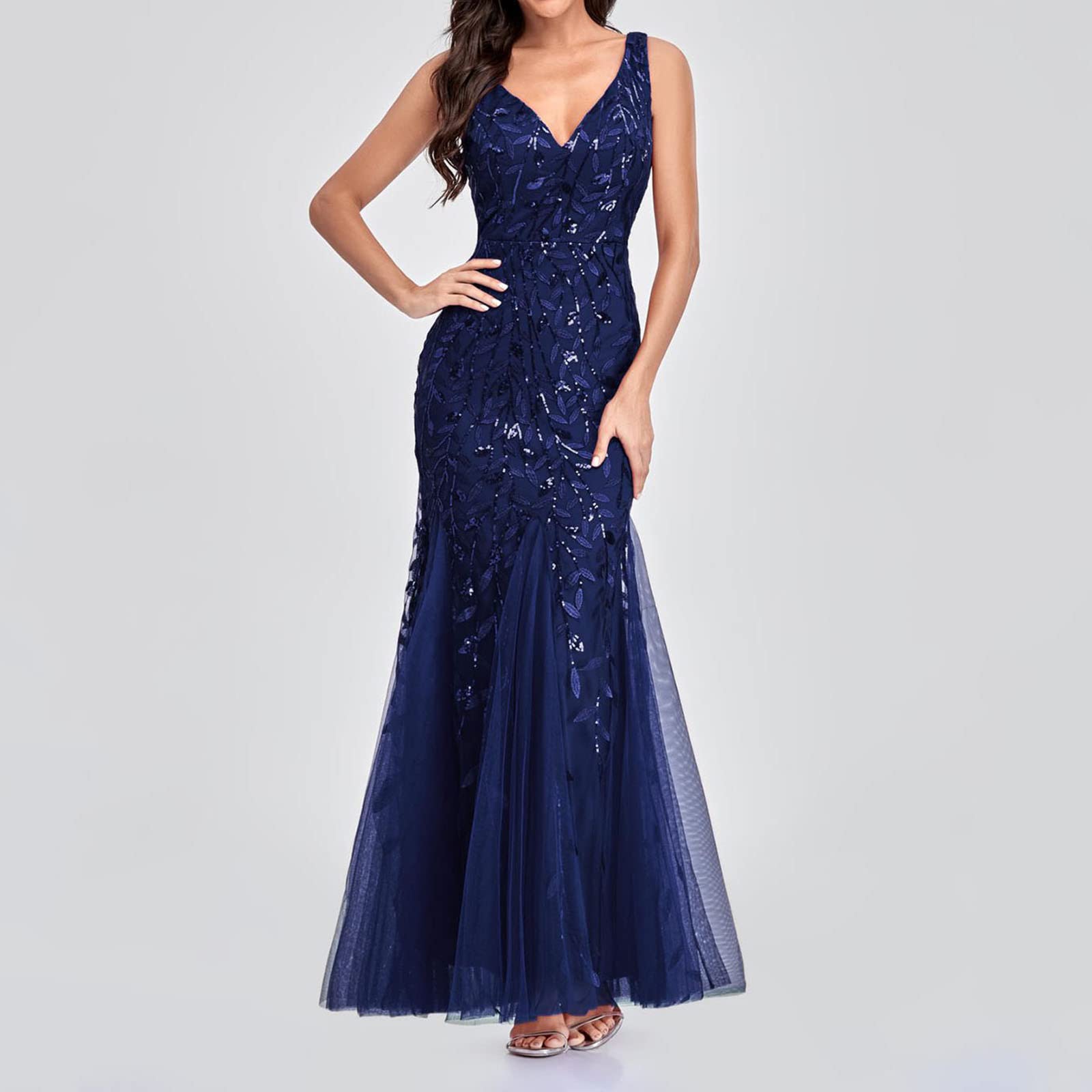 Vestito Donna Elegante Curvy Lunghi Festa Ruffled Ballo Abiti da Sera Vestito da Sera Eleganti Cerimonia Abito da Donna Classico Cocktail Party Vestito Donna Banchetto
