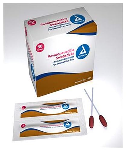 Dynarex DYN1201 - Hisopo de povidona yodada, capacidad de 1 libra, volumen, algodón, rojo, blanco (paquete de 50)