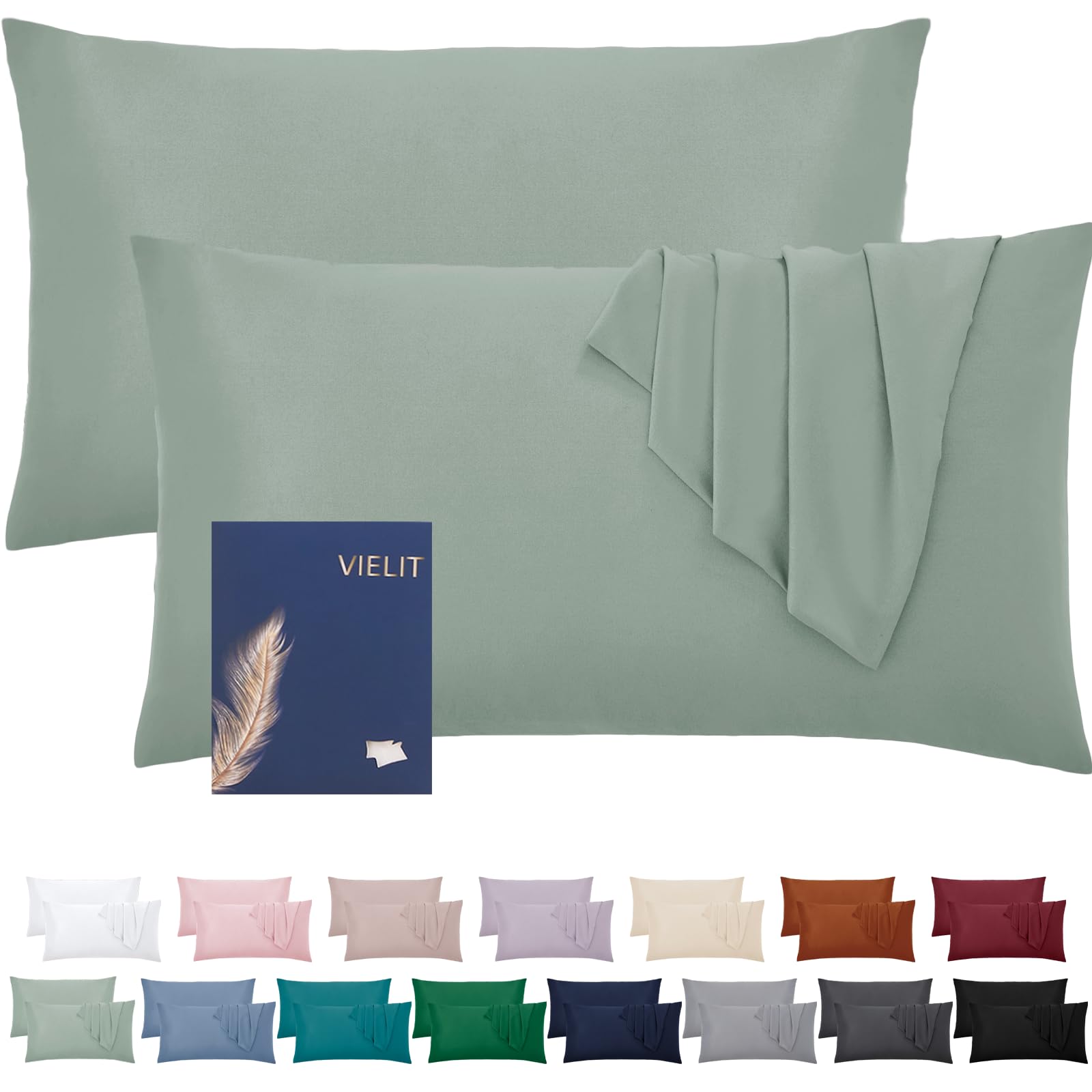 Vielit Pillowcase 40 x 80 Sage Green Soft Pillowcase 40x80 Set of 2 Microfibre Eco-Certificate Resistant Hypoallergenic โ image 1