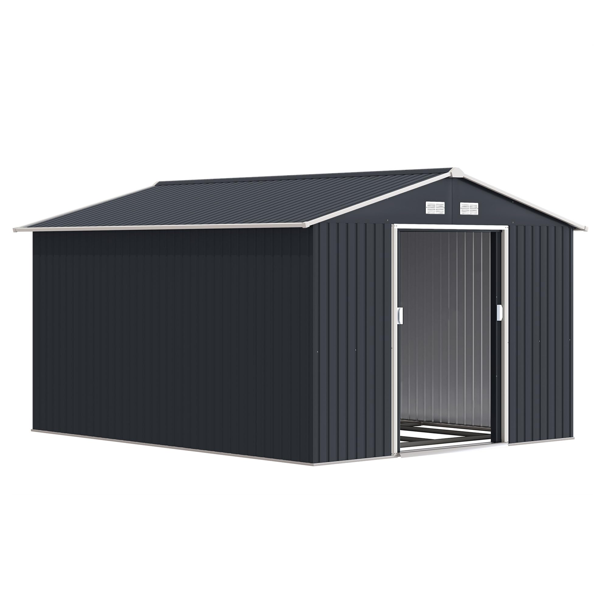 Outsunny Casetta da Giardino in Lamiera d'Acciaio 8.3 m² con 2 Porte Scorrevoli 277x322x192 cm Grigio Scuro