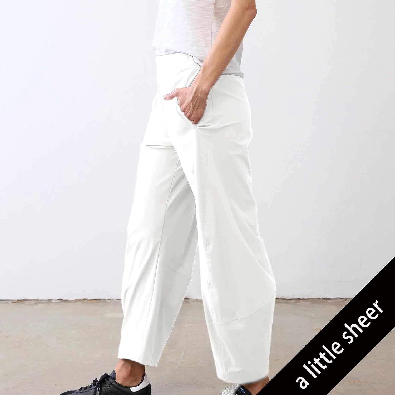 SeeLuNa Women Barrel Travel Pants Elastic Waistband Tapered Leg Baggy Mid Rise Work Trousers Lounge Pant with Pockets