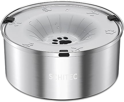 SCHITEC Dog Water Bowl No Spill 40oz/1.2L Slow Drinking Anti-Splash Stainless Steel Dog Bowl with Floating Disk, Spill Proof Pet Travel Water Dispenser for Sloppy Messy Drinkers(Light Gray)