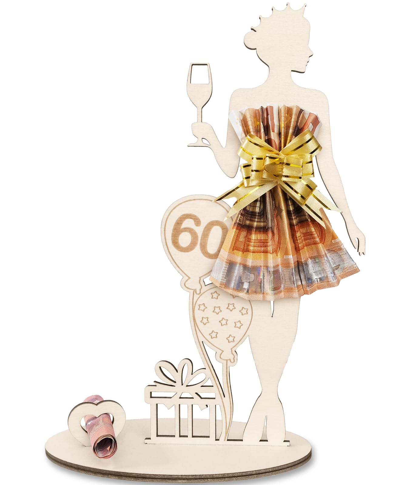 DealKits Regalo di compleanno in legno | 60° compleanno regalo in denaro | regalo per 60° compleanno | regalo creativo per amici e familiari | con dimensioni ingrandite (25 x 13,5 x 0,5 cm