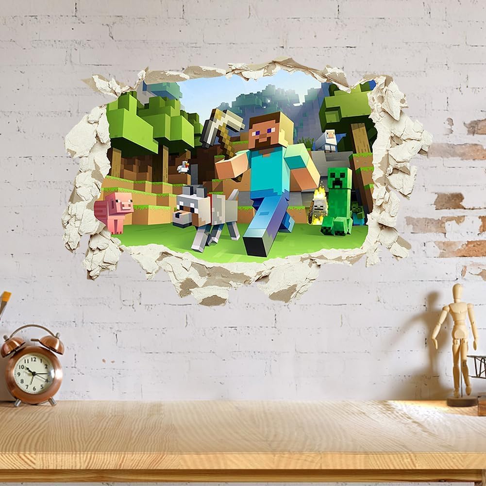 Pegatinas De Pared 3D Minecraft – Juego De Adhesivos Para Dormitorio Infantil – 40x60cm Fáciles De Quitar