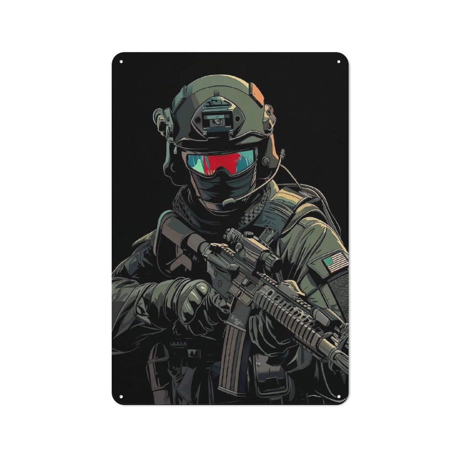 Tin Wall Plaque 30x20cm with American Soldier with Rifle for Garage Or Workshop, for Kitchen, Dining Room And Home Bar Wall Decor