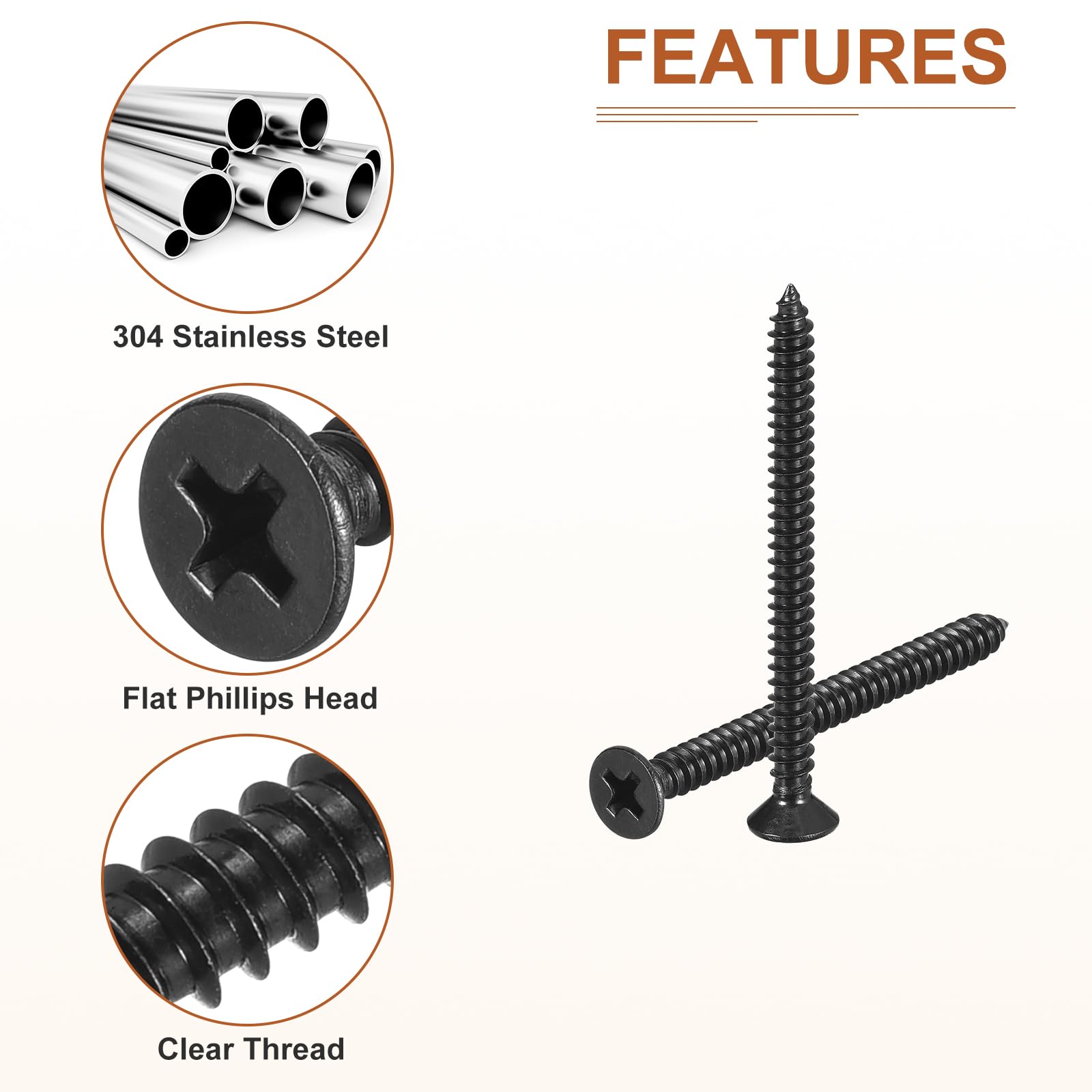 DTGN 25Pcs #8x2" Flat Head Wood Screws, 304 Stainless Steel Phillips Self Tapping Screws - Good for Woodworking Furniture - Black - Image 4