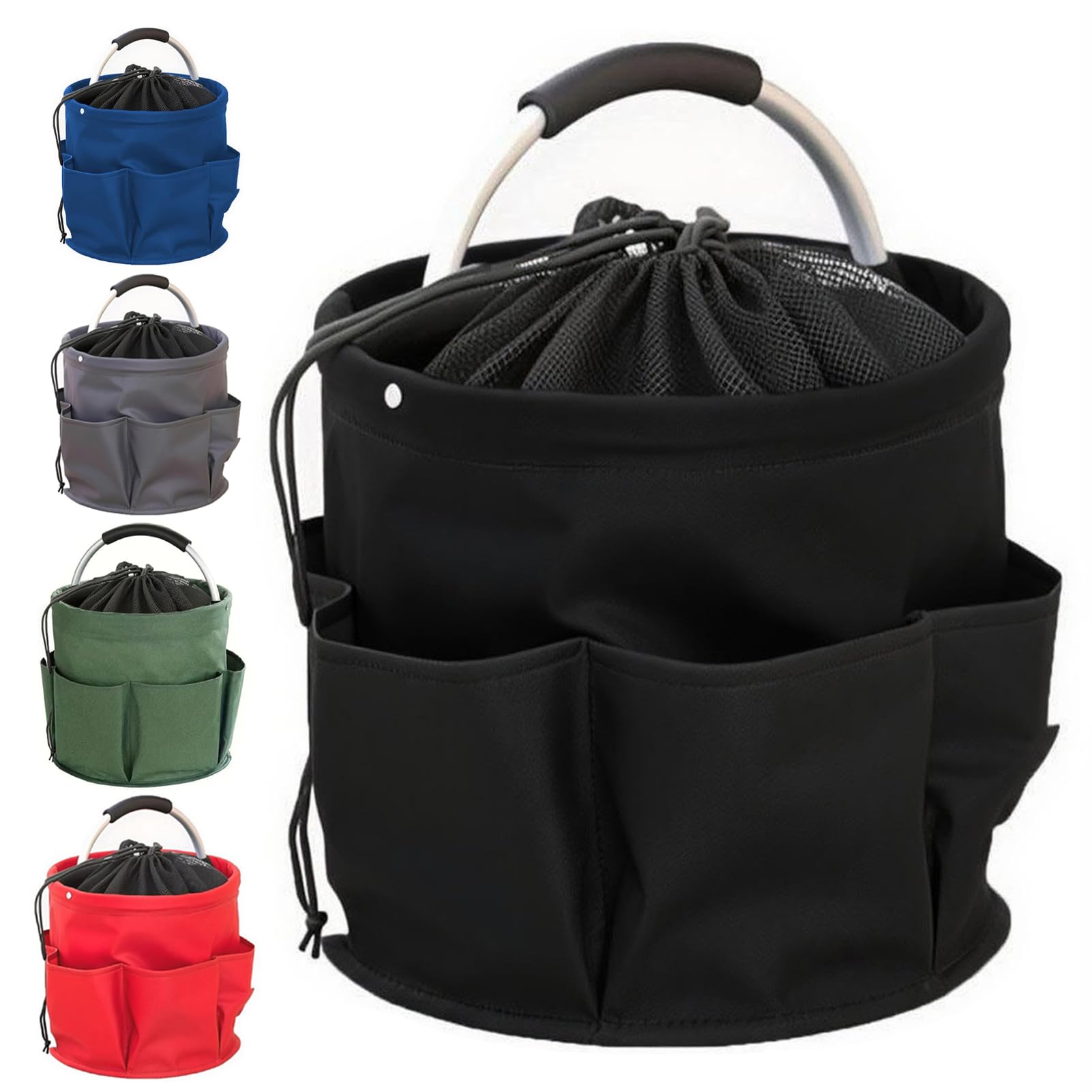 Cubstone 17L Cleaning Caddy With Handle,Foldable storage basket Caddy Bag for Space Saving,Multi Pocket Bucket Organiser for Cleaning Products,Housekeeping,Garden Tools,Toiletries(Black,A)
