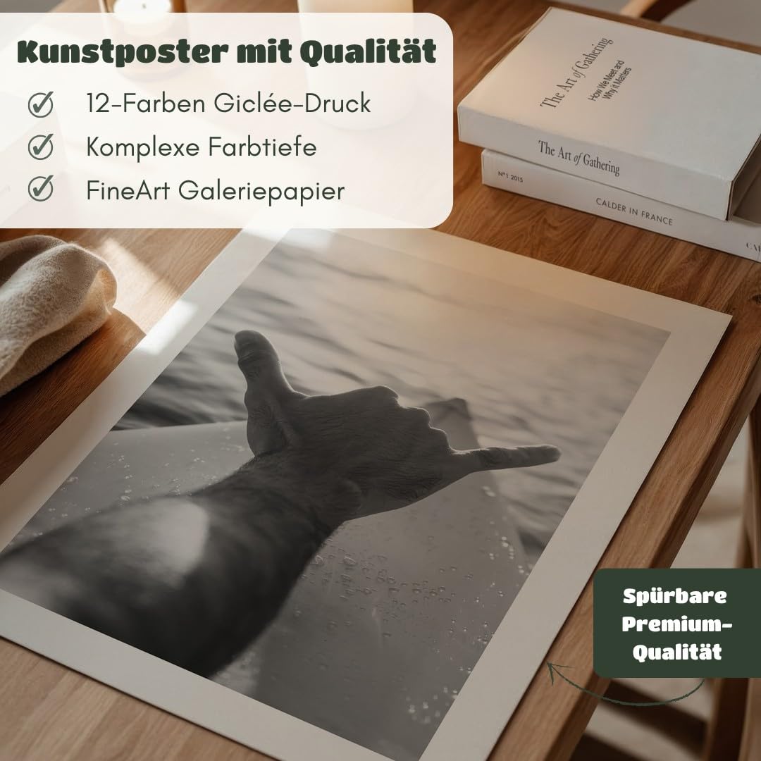 MJ-GRAPHICS® Yoga Hand Poster Meditation Zen Wandbild A2 mit beigem Rahmen