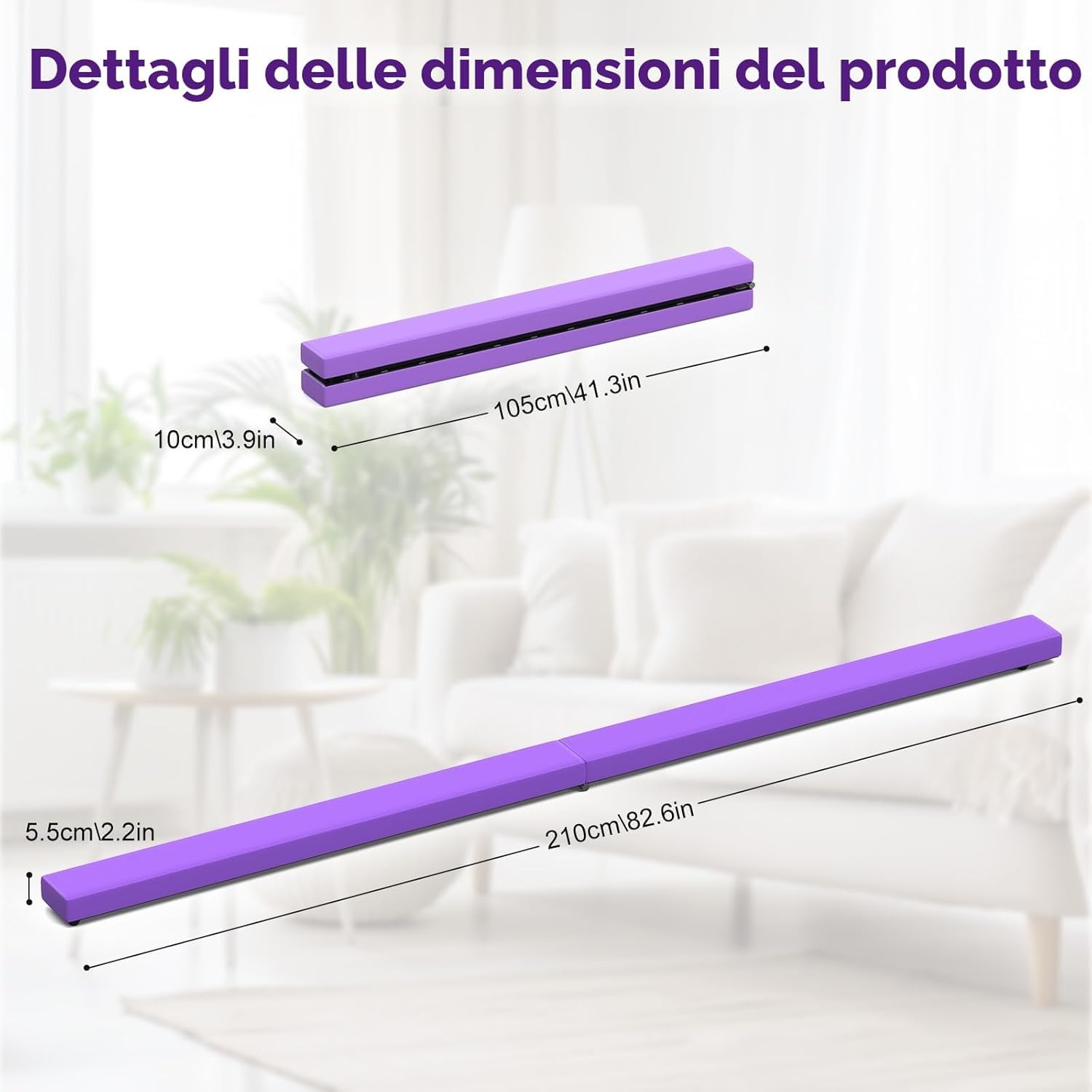 Poutre Gymnastique Pliable Violet 2,1 m 220 LB Simili Cuir Suédé Barre Gymnastique Enfant