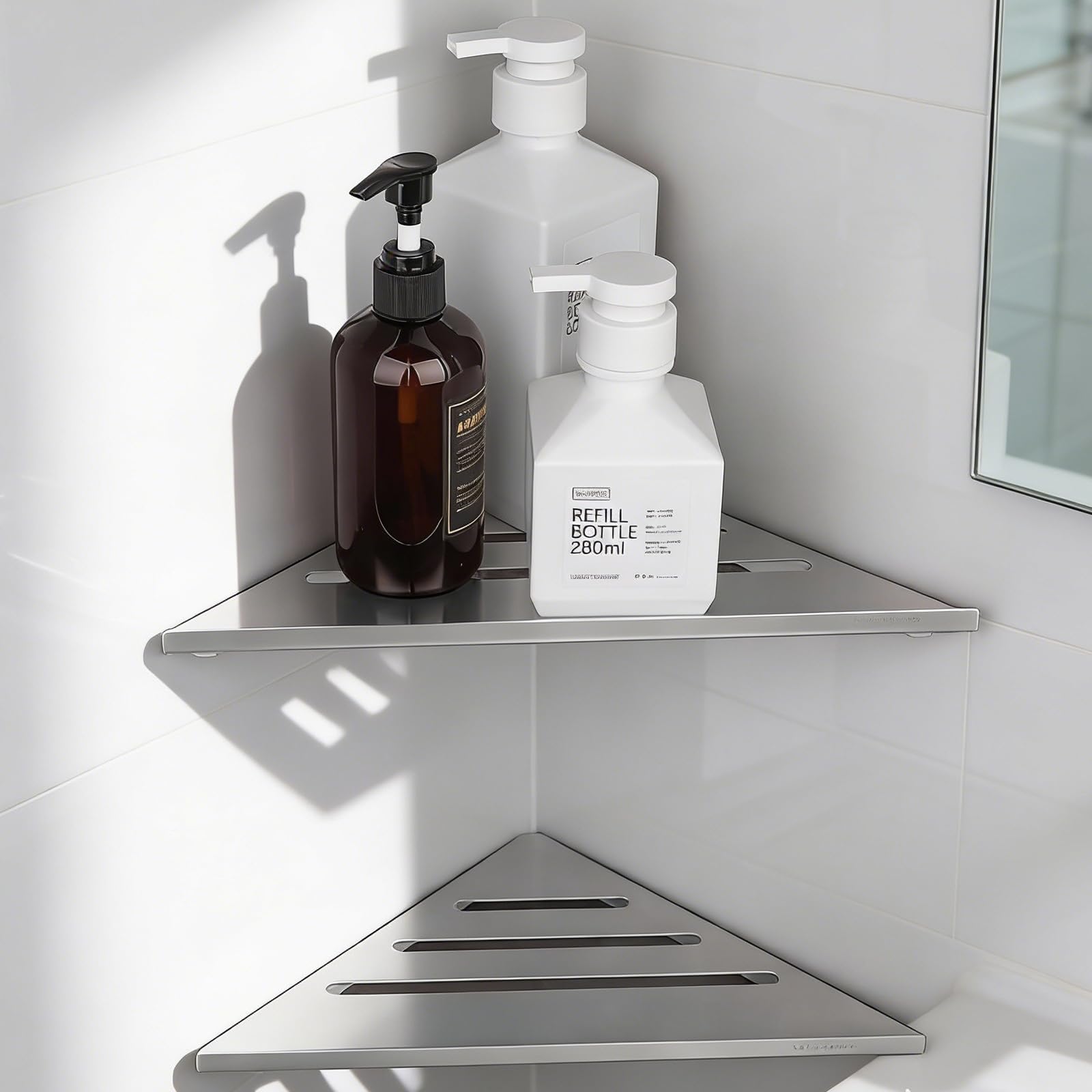 Mensola angolare per doccia ad angolo, 2 ripiani da bagno, 30 x 19,5 cm, ispessito, acciaio inox