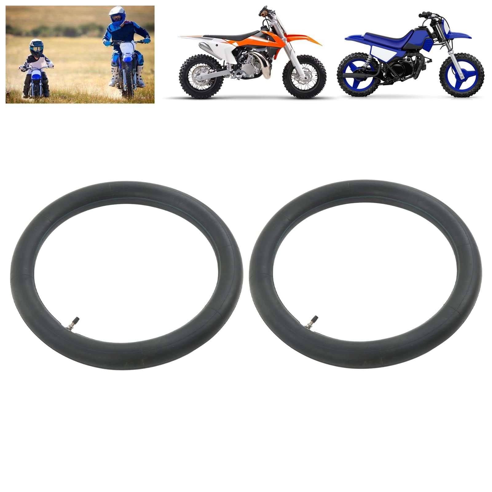 Akozon Tubo de Neumático de Motocicleta, 2 Piezas 2.50‑17 Tubo Interior de Neumático con Vástago de Válvula de ángulo Recto Reemplazo para Baja