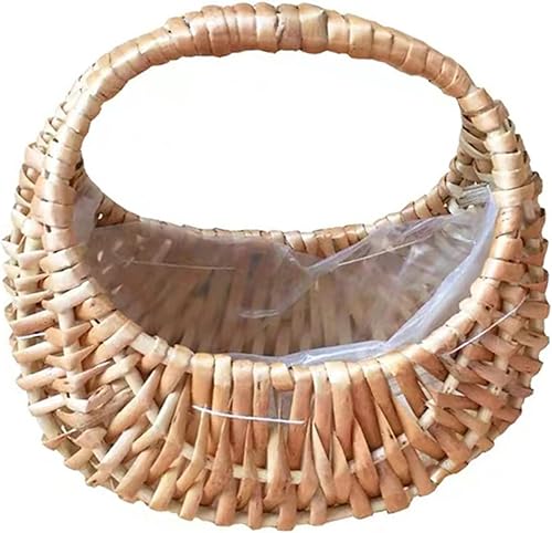 Ochine Cesta de mimbre de media luna de mimbre de media luna, cesta de flores tejida a mano con asa, cesta de flores para boda, cesta de picnic