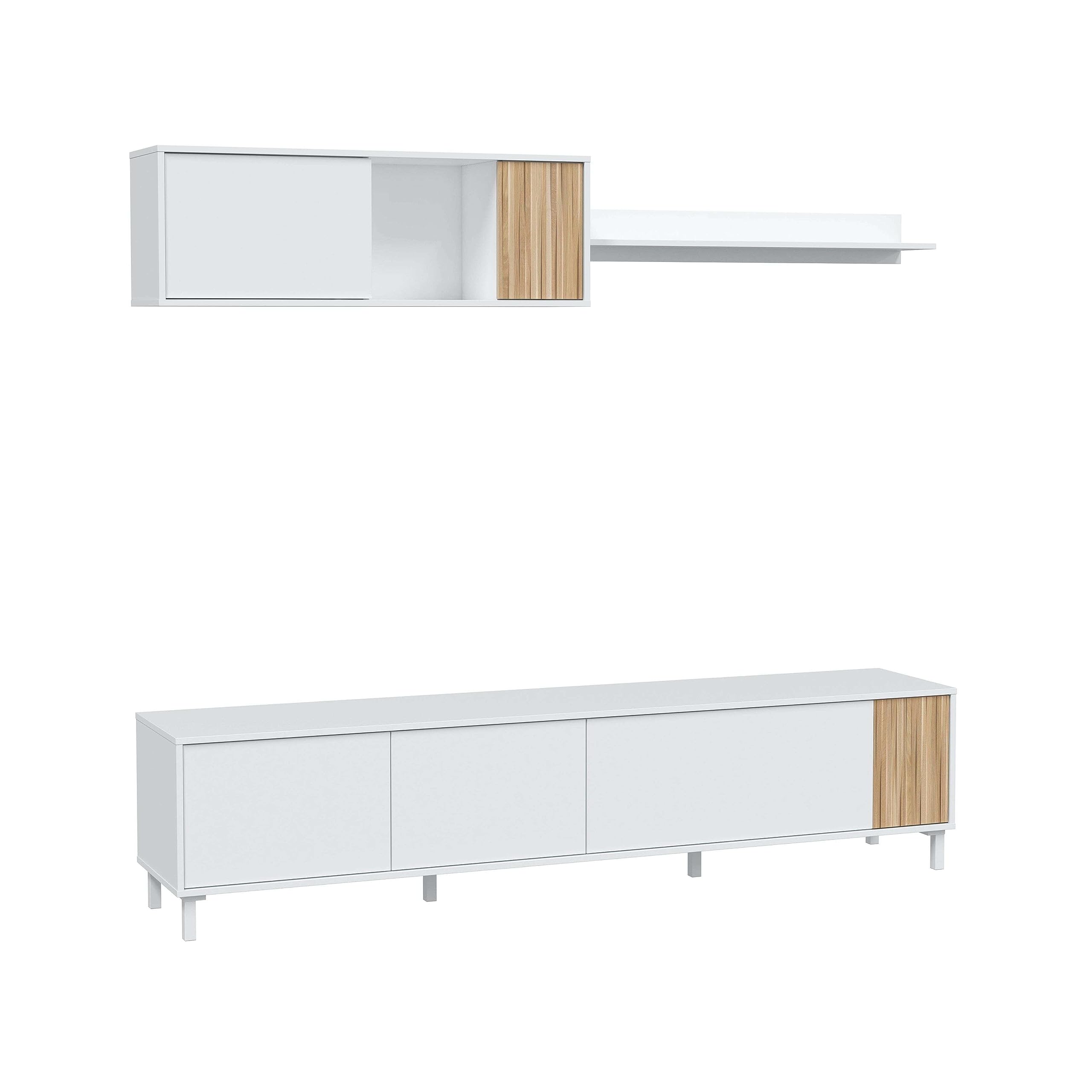 Habitdesign Muebles De Salón Ethna Blanco Artik Y Natur Estilo Moderno para Comedor 200x40Cm