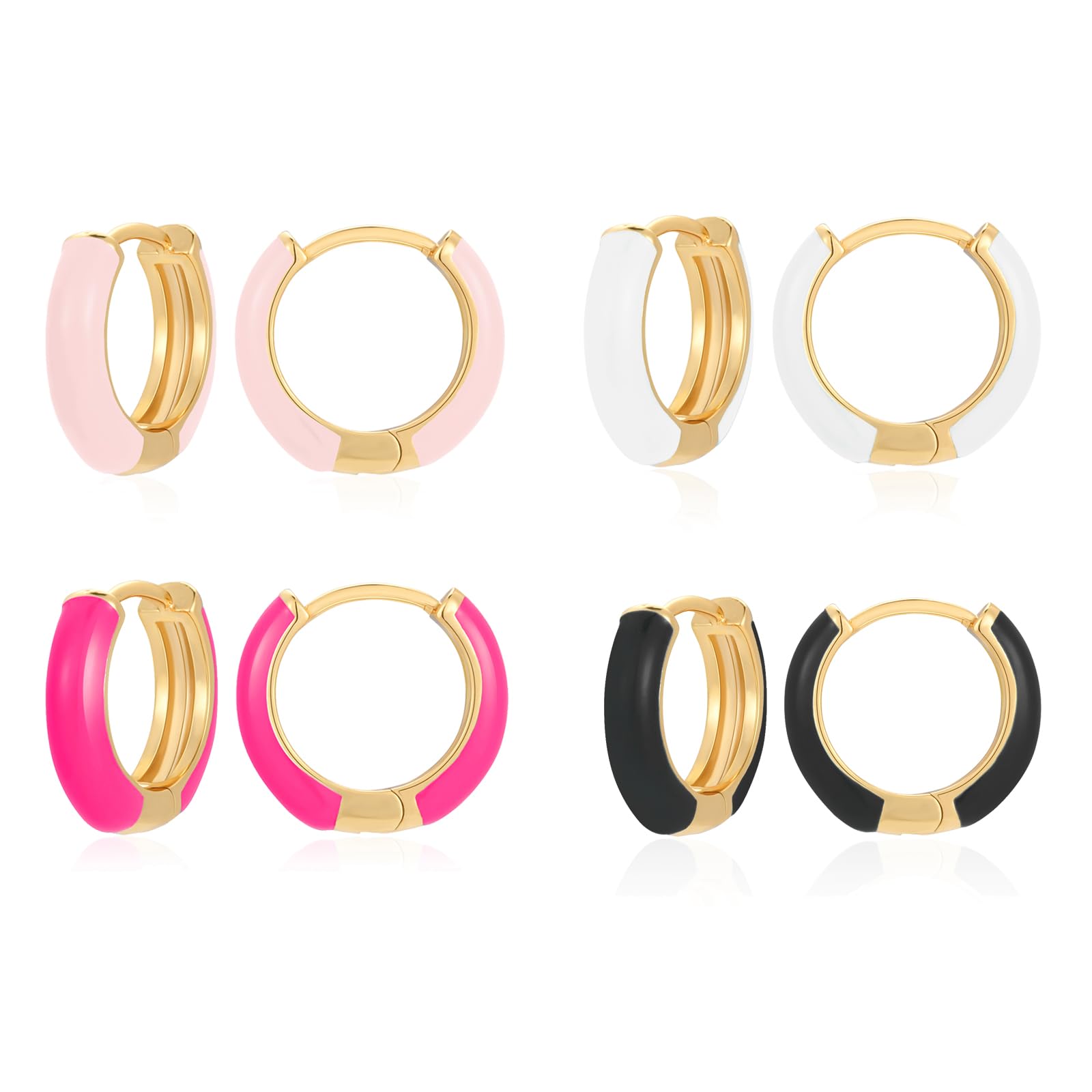 Small Hoop Enamel Earrings for Women, 18K Gold Plated Colorful Hypoallergenic Cute Cubic Zirconia Huggie Earring Gifts for Women