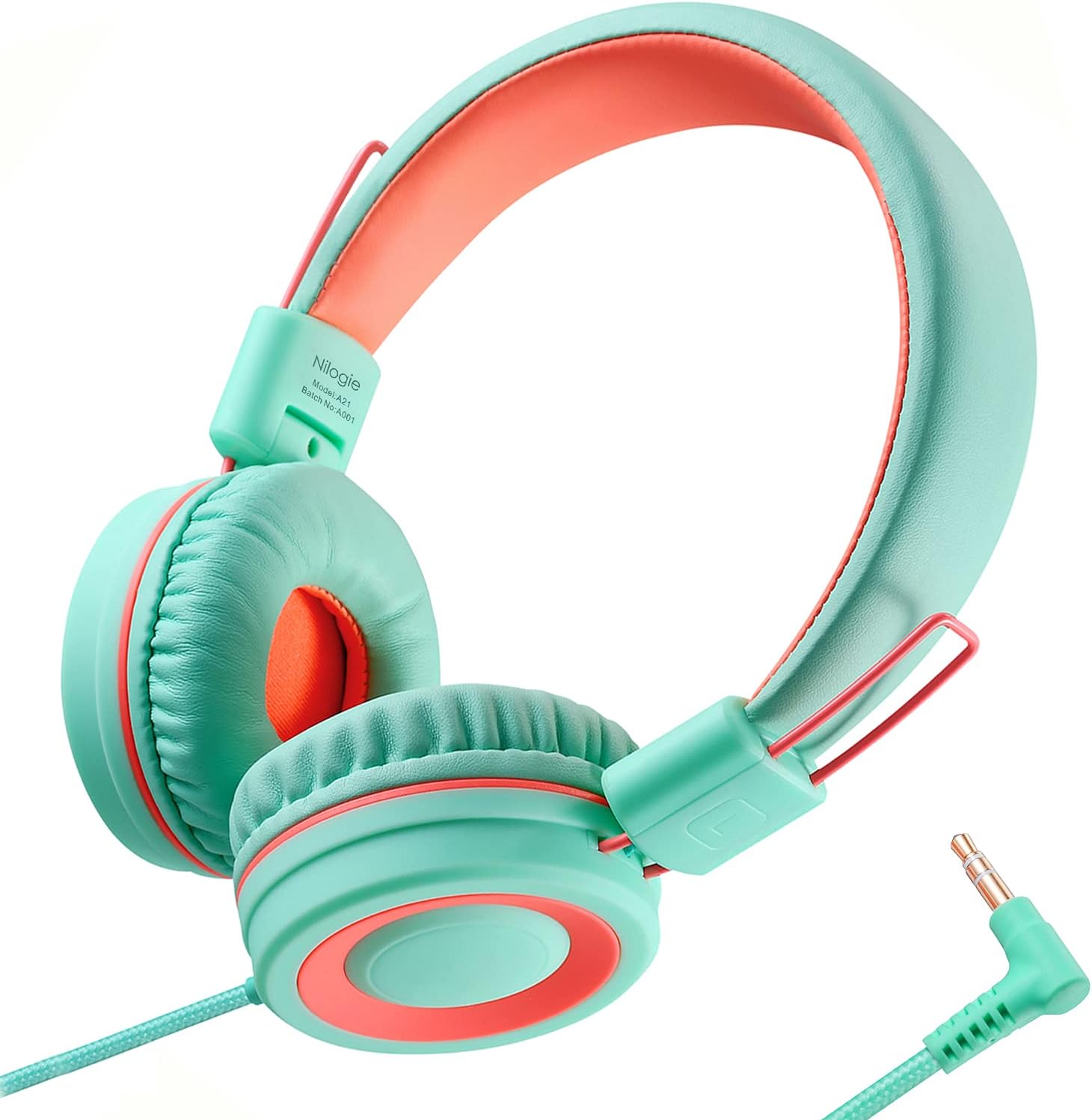 A21 Kids Headphones for School/PC/Cellphone/Airplane Travel with 3.5mm Jack Children Boys Girls Foldable Wired On-Ear Headset (Mint Coral) A21 Kids Headphones for School/PC/Cellphone/Airplane Travel with 3.5mm Jack Children Boys Girls Foldable Wired On-Ear Headset (Mint Coral)