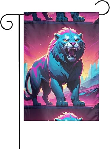 Synthwave Sabertooth Prints Summer Garden Flag Double Sided Decoration Courtyard 12x18in