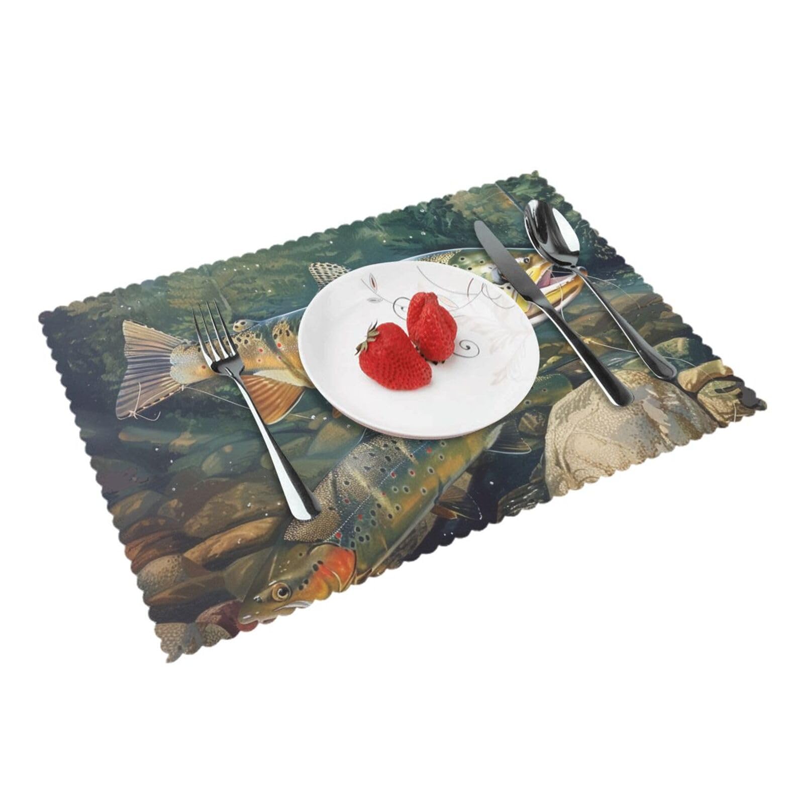 Brook Trout Fly Fishing Printed Placemat Heat Resistant Place Mats Set of 4 PCS Washable Kitchen Table Mats, 12x18 Inch