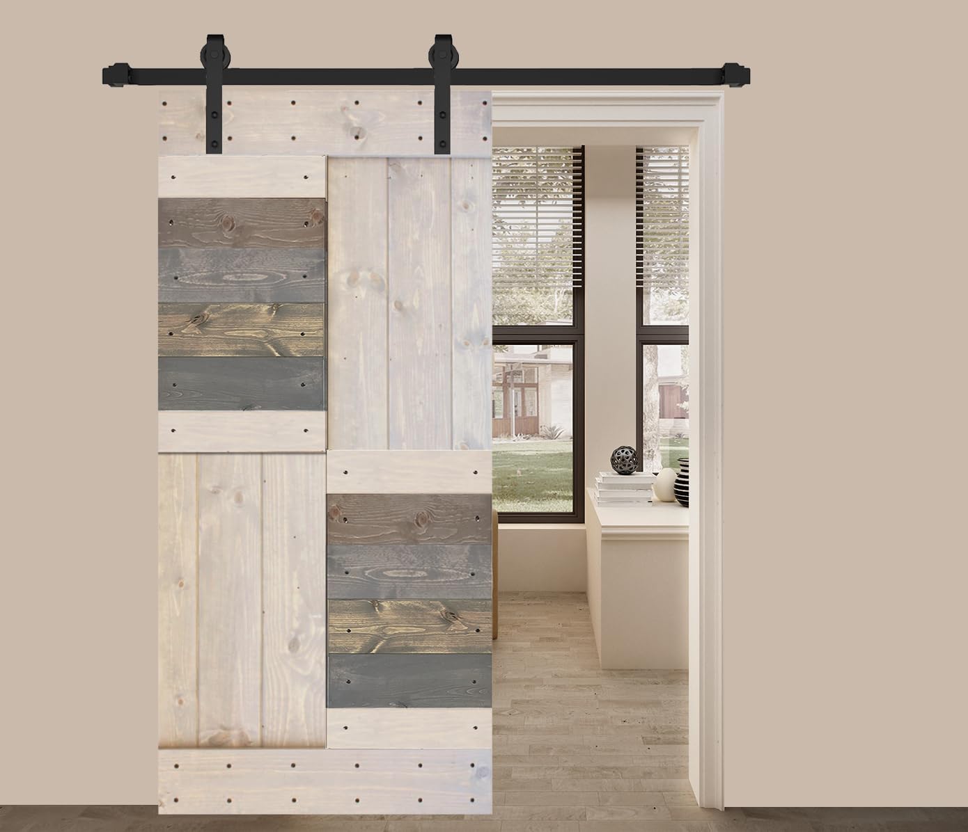 Mr. Wood 36in X 84in S Series Solid Wood Multi-Textured Finished Interior Sliding Barn Door Slab(Hardware Kit NOT Included)(Assembly Needed)