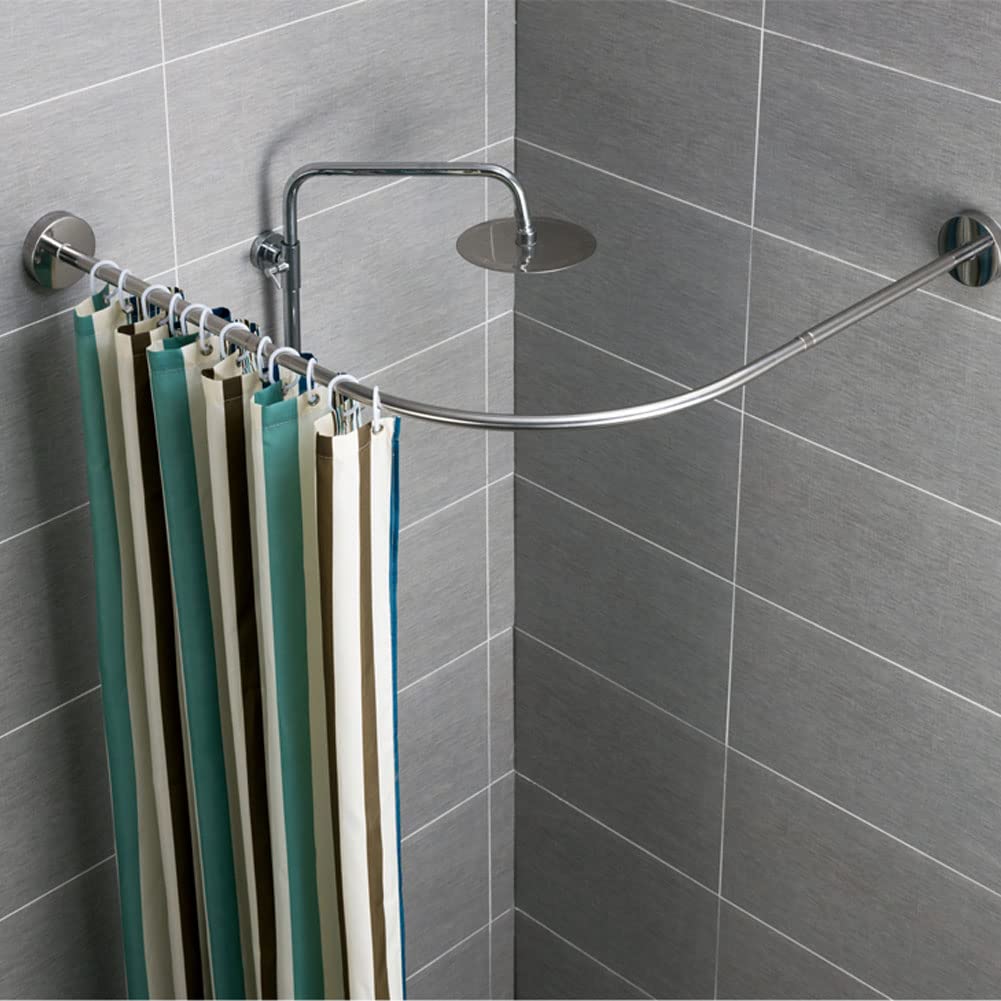 Générique Barre de Douche Extensible en Forme de L et courbée - Rail télescopique en Acier Inoxydable pour Angle de Baignoire - Installation sans perçage, Convient aux Longueurs de 70 à 95 cm, idéale