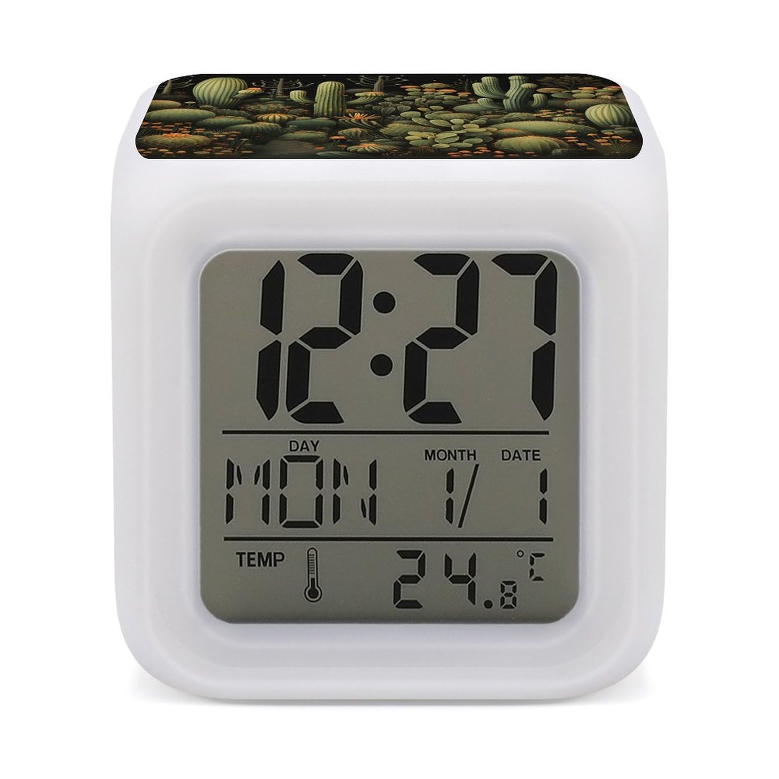 VstaDank Green Cactus Digital Alarm Clock LED Display Screen Color Change Alarms Clock Smart Alarm Clock Wake Up Digital Clocks with 7 Color Nightlight for Bedroom