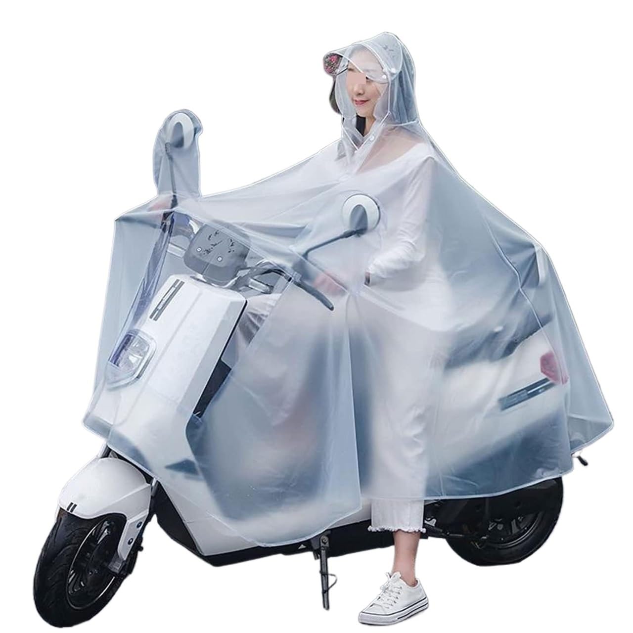 Poncho Transparent PVC Veste Capes Adulte Cyclisme Moto vélo Mobile Scooter Couverture avec Abat-Jour ，Imperméable pour Scooter(Frosted White,4XL)