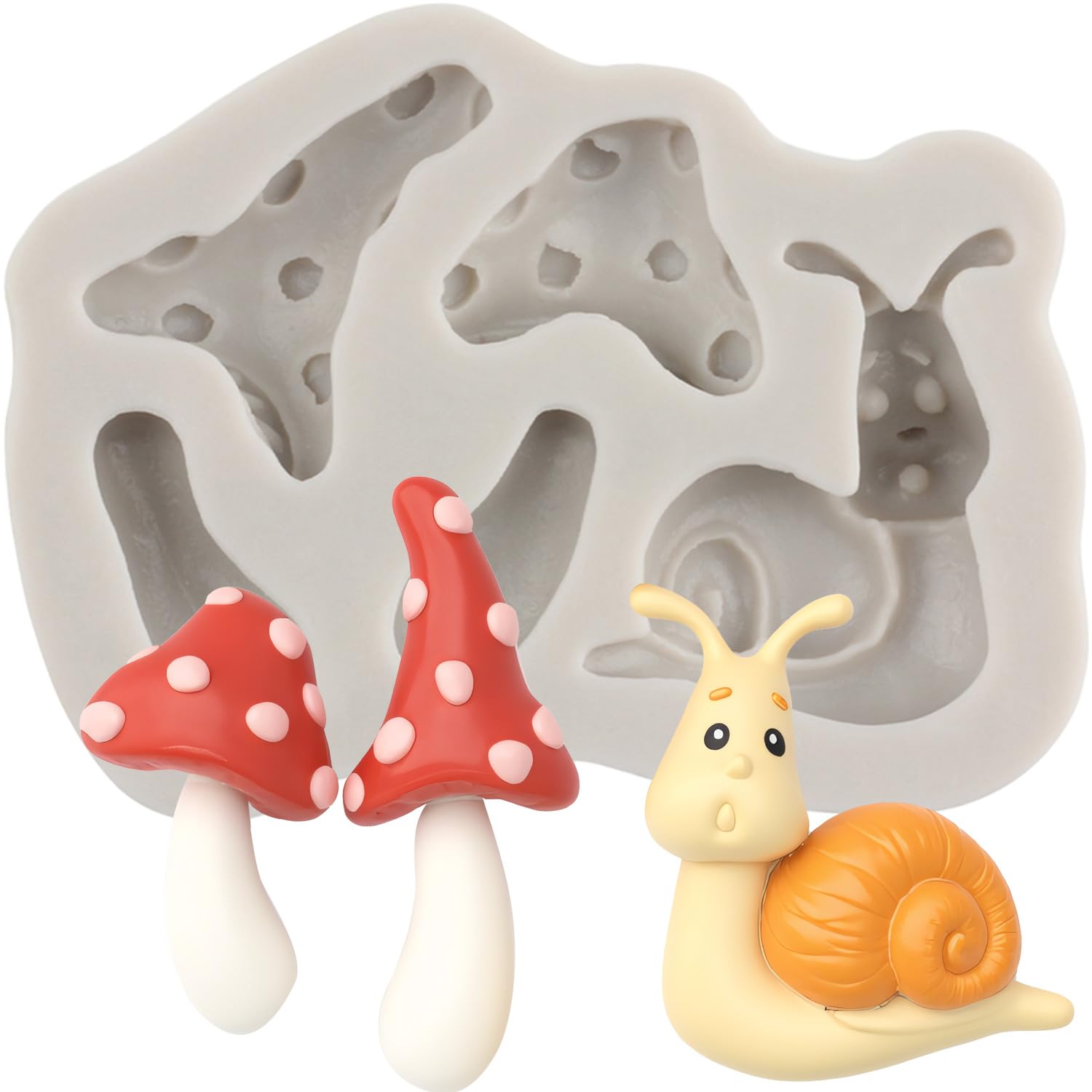 MINFEIDMS Mushroom Silicone Mould Snail Fondant Moulds for Cake Decorating Cupcake Topper Candy Chocolate Paste Polymer Clay