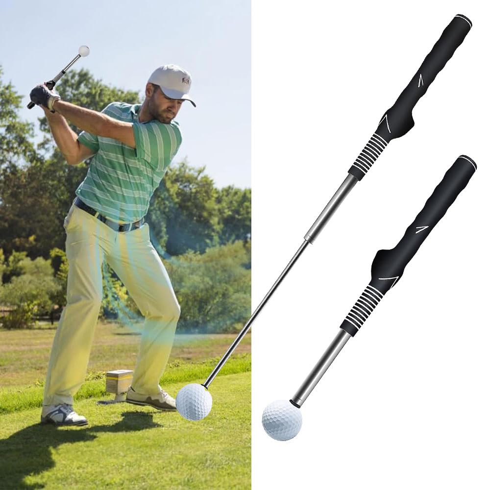 Golf Swing Trainer, Stretchable Golf Swing Training Device Aid for Tempo, Rhythm, Balance and Strength, Emitting Swing Rod aids in Practice, Lightweight, Durable Golf Swing Mas with Ergonomic Grip