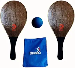 Kit para jogar Frescobol com 2 Raquetes Madeira Oca Mais Bolsa Gymsek e Bola Cortesia