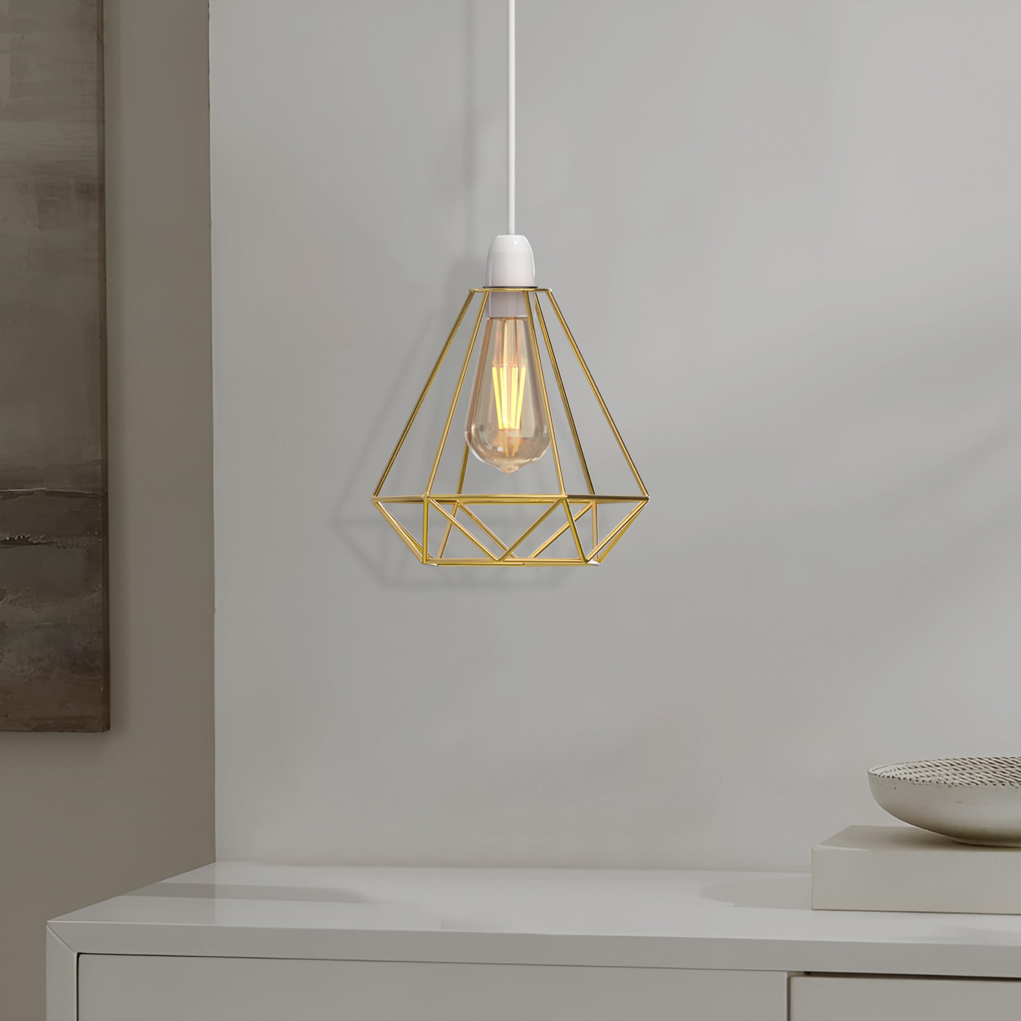 Moderne schwarze geometrische Decken Pendelleuchtenschirme, Drahtkäfig Lampenschirme - Bild 17 von 48