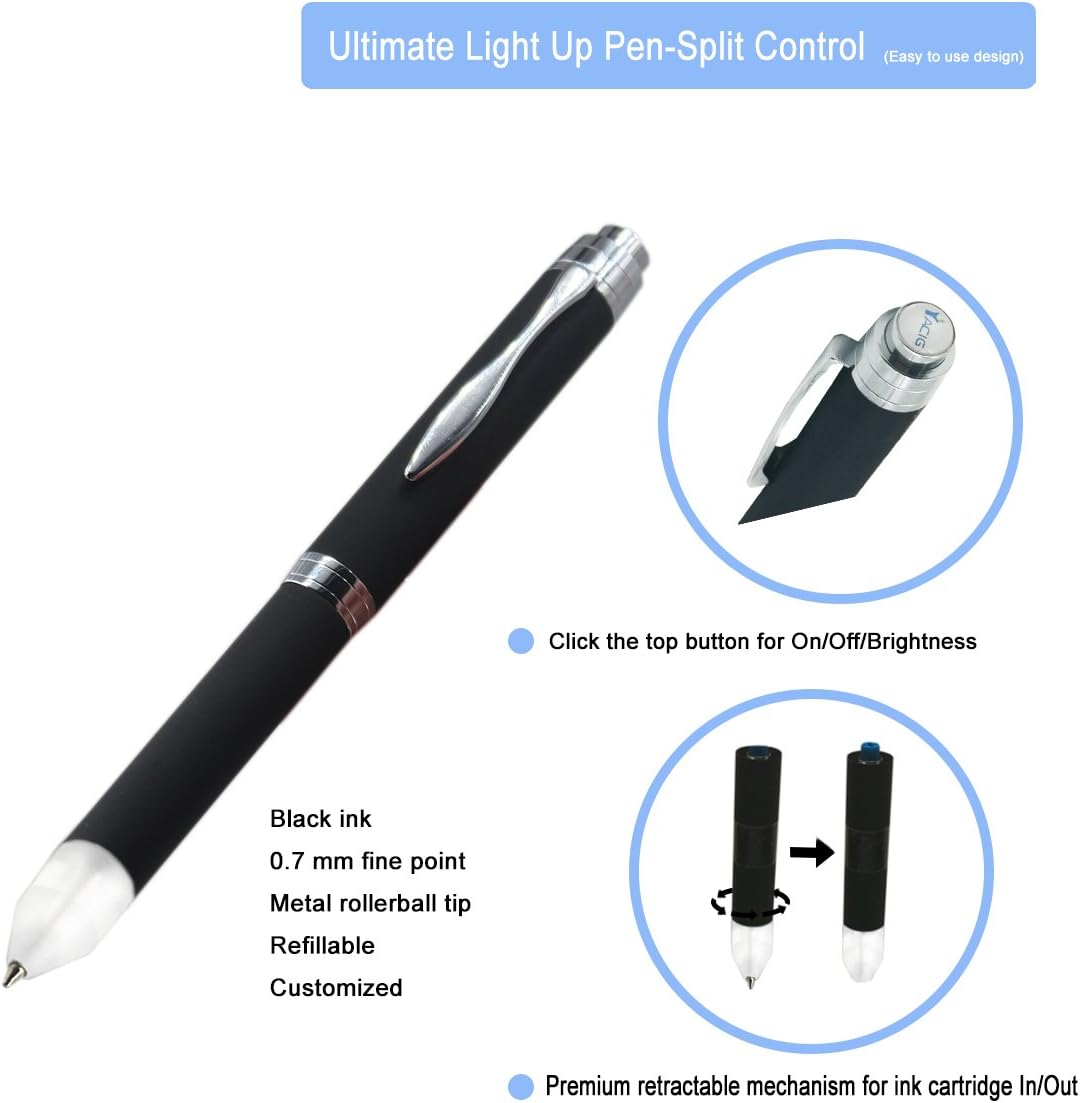 2pcs Pen Light,Metal Pen with Light,AAA Battery Powered Light Up Ballpoint Pen,Two Brightness Settings Frosted Soft Light Led Pen Light for Nurses Lighted Tip Pens for Writing in the Dark-Blue