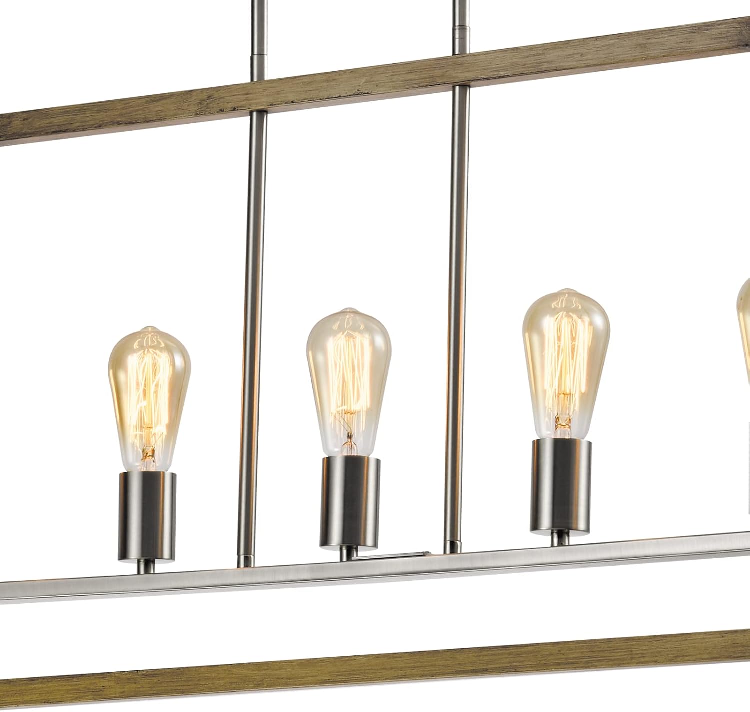 Maxax Modern Chandelier Industrial Pendant Lighting Fixture 5-Light Large Hanging Light with Adjustable Pole for Dining Room Kitchen Island Living Room, Wood Color