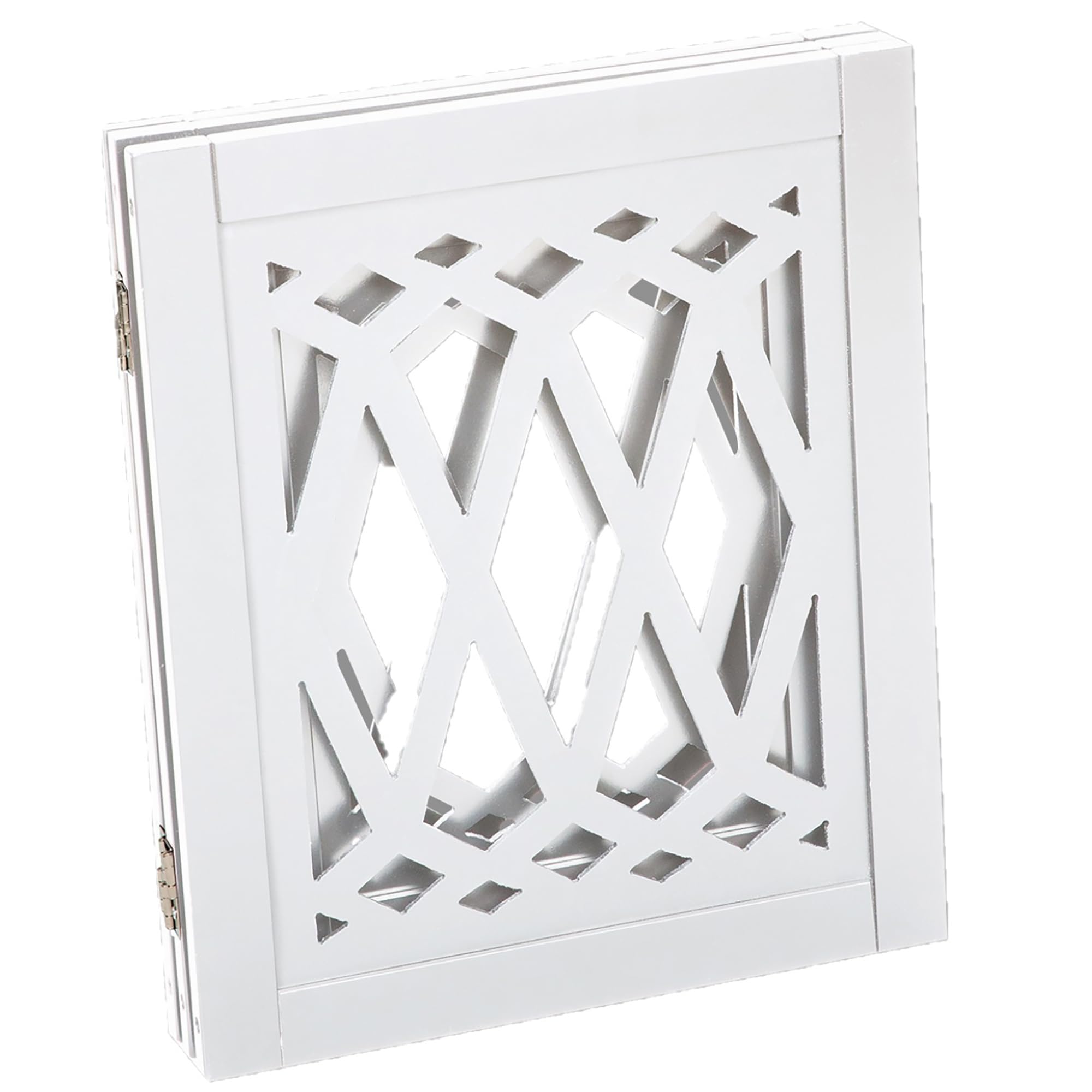 White Diamond Cut Design Freestanding Foldable Pet Gate with Door Opening. 3 panel 47.5" x 19" Keeps Pets Safe Indoors/Outdoors - Fully Assembled.