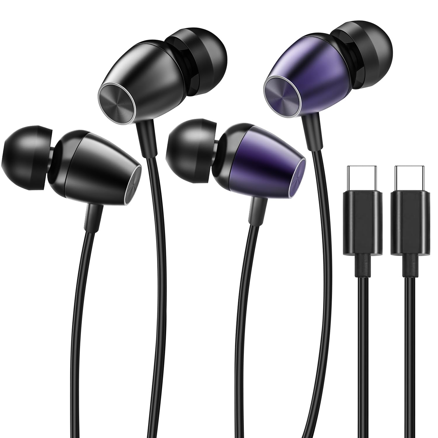 2Pack USB C Headphones Wired Earphones Type C Earbuds for iPhone 15 16 17 Pro Max Plus,USBC Ear Buds with Mic Volume Control HiFi Stereo Noise Cancelling for Galaxy S24/S23/S22/S21/A53, Pixel 8/7/6