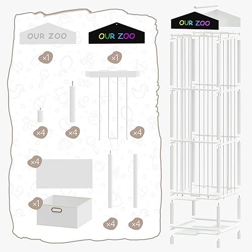 Miniatura 9 de HOOBRO Almacenamiento y organizador de animales de peluche, soporte de bambú para animales de peluche con cajón de tela y pizarra de bricolaje,