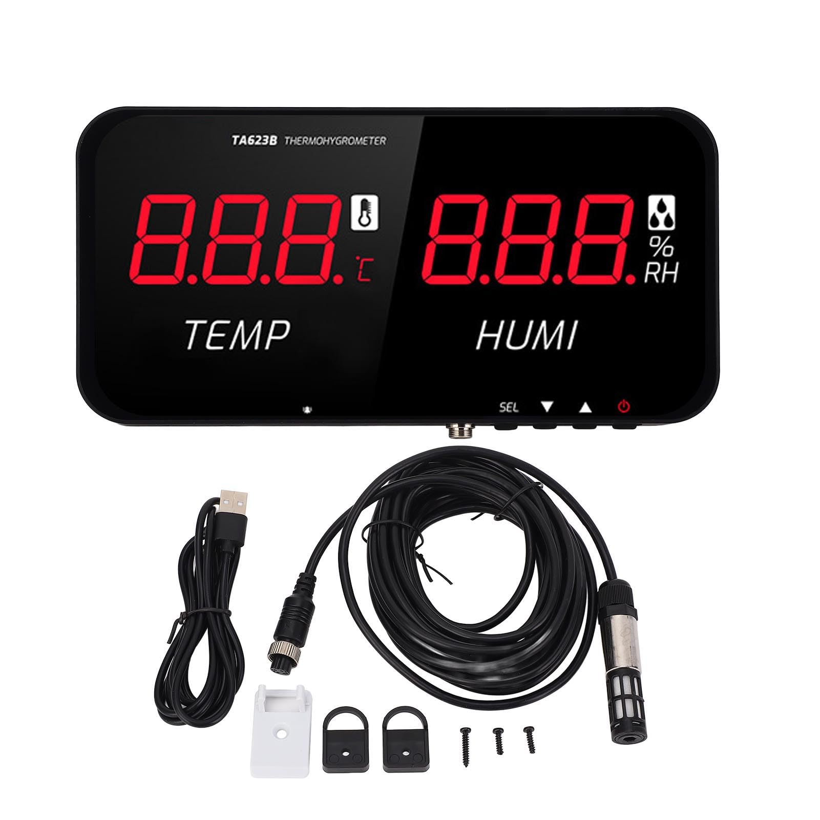 Misuratore di Temperatura e umidità con Sonda Esterna 5 M, Termometro Igrometro Digitale con Display a LED, Sensore Ad Alta Precisione -20°C a 80°C per Uso in Serra,