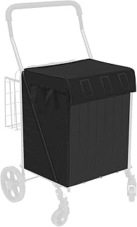 Siffler Waterproof Shopping Cart Liner with Cover, 18" X 15" X 24" Square Bottom, Fits Standard Folding Shopping Trolley, Cover and Adjustable Straps for Easy Secure Attachment (Black
