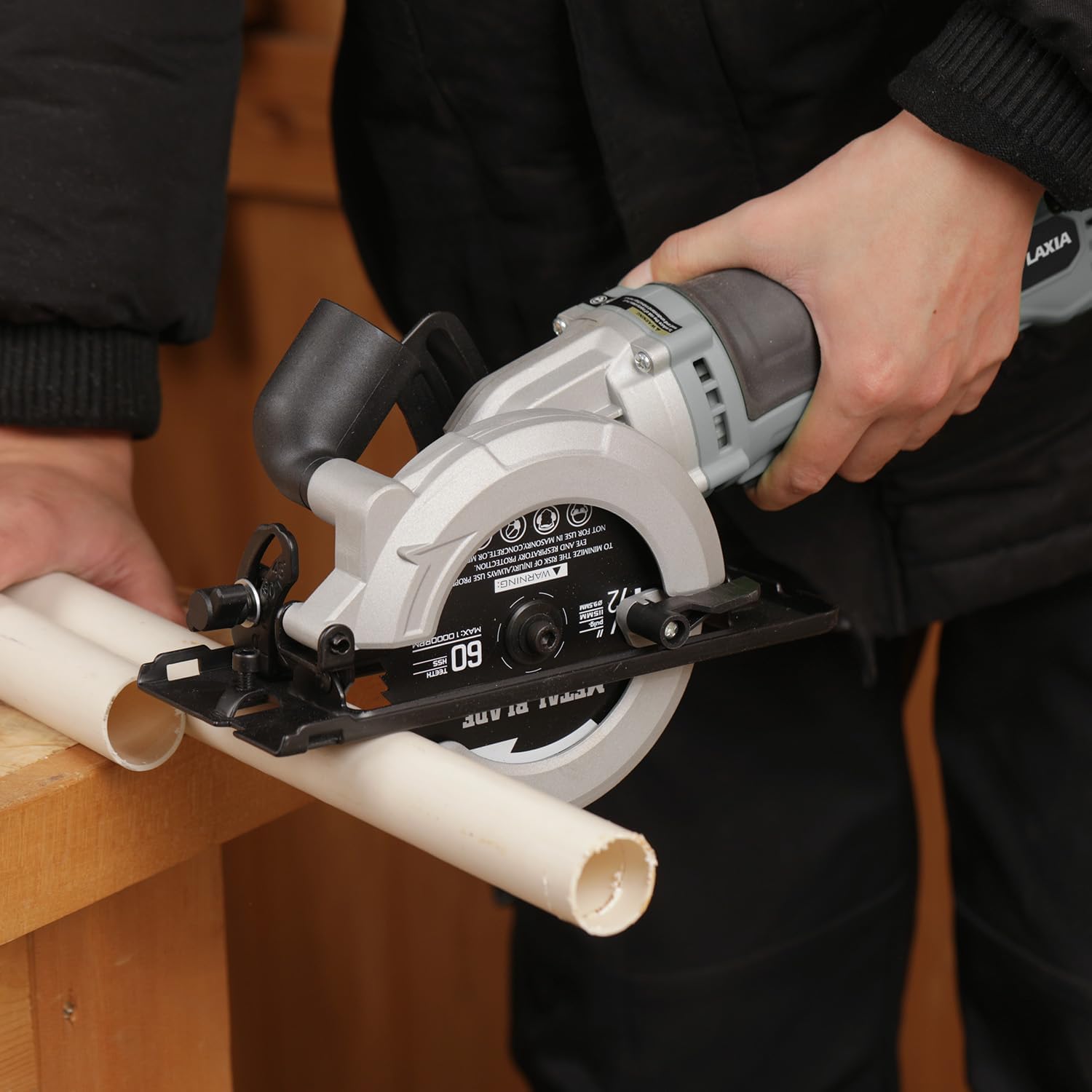 710W Mini Circular Saw, 5200RPM 6Amp Corded Compact Saw with 4-1/2" 24T TCT & 60T HSS Blade, Parallel Guide Ruler, Allen Wrench, Vacuum Adapter, Max Cutting Depth 1-2/3"(90°) 1''(45°)