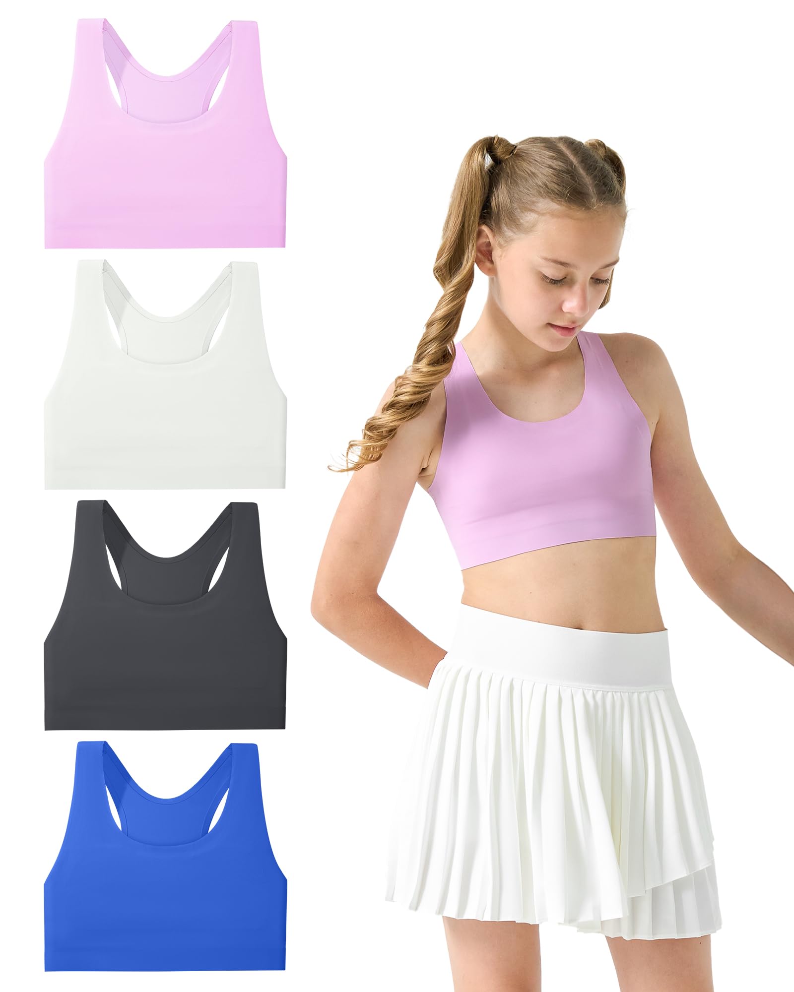 Sascina Girls Training Bras 7-12 Seamless First Bra Racerback Light Sports Bras - No Pads Chest Double Lined